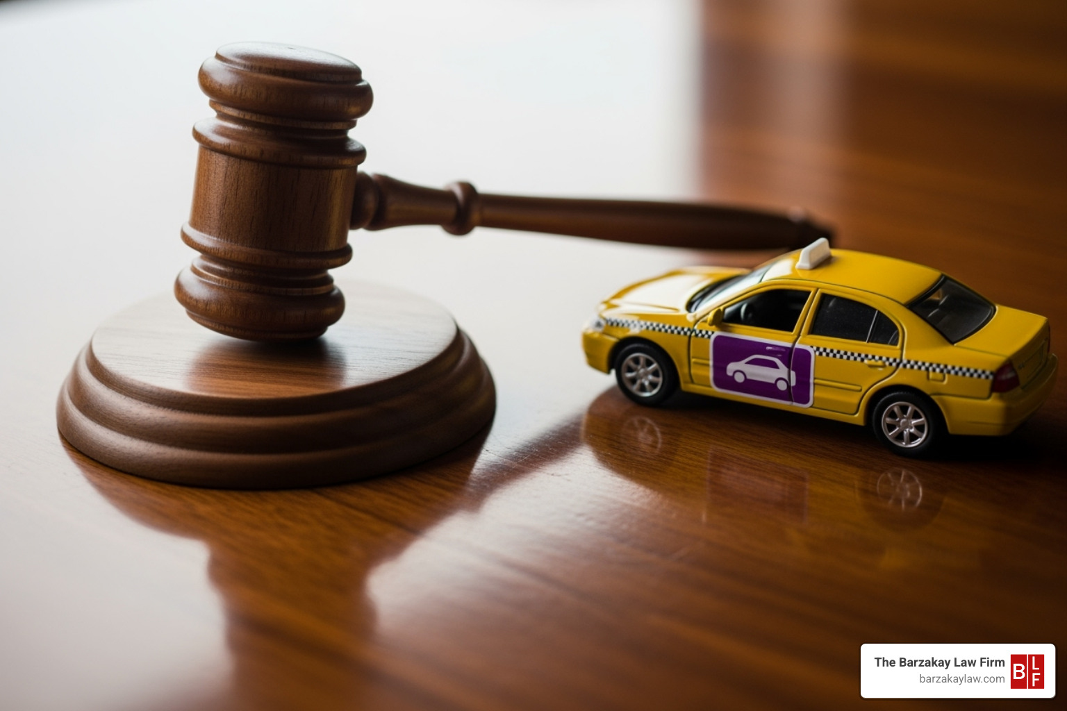 Gavel and a toy car with a rideshare sticker - suing lyft for car accident