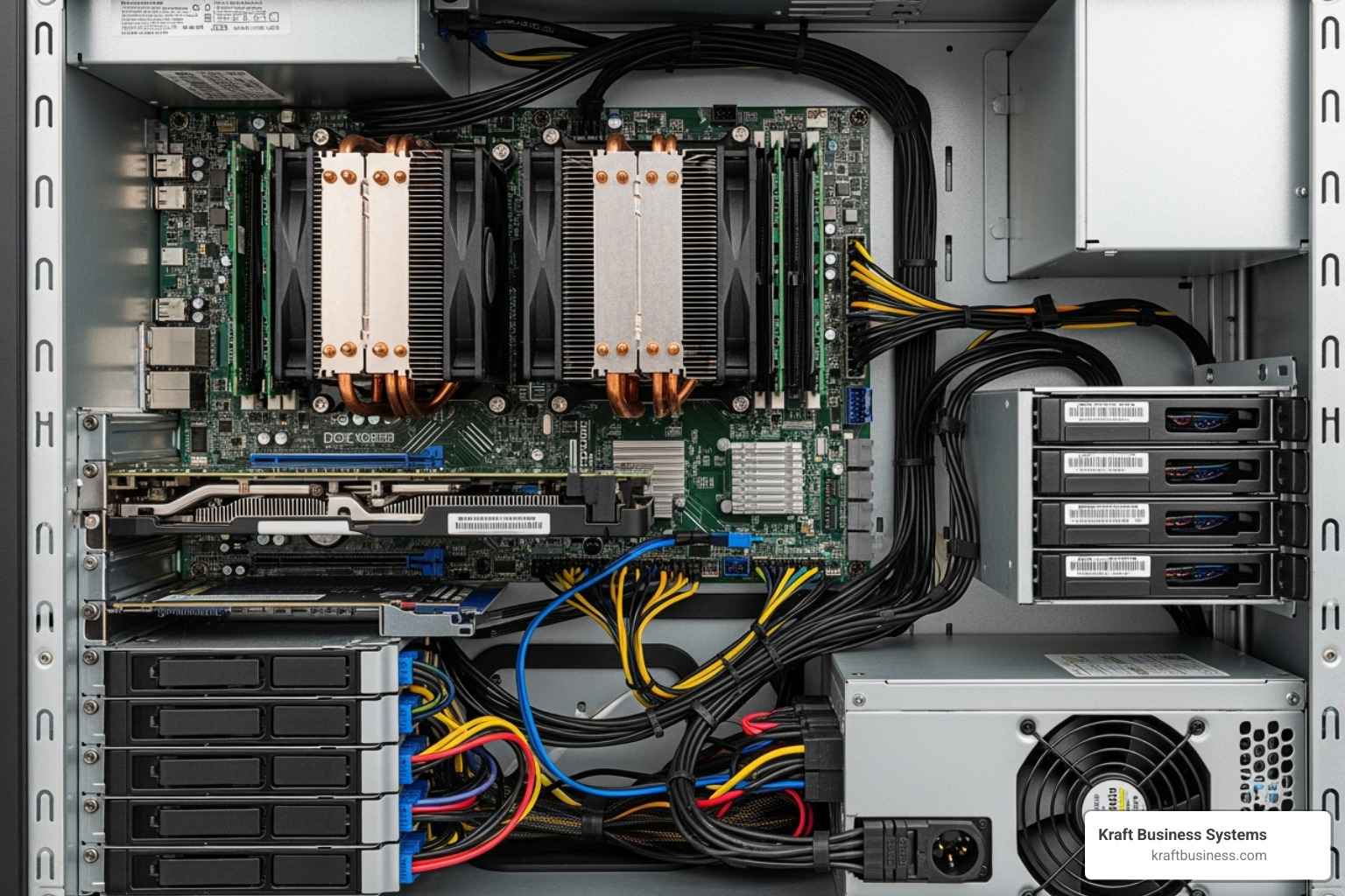 the inside of a server case highlighting key components - servers for computers