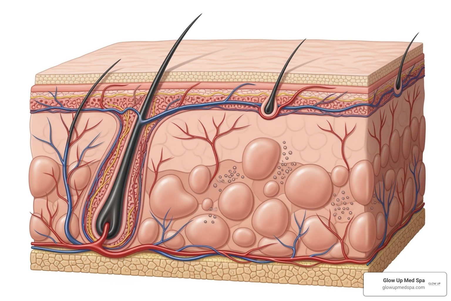 a simple graphic showing the different layers of skin where fillers are injected - dermal fillers side effects