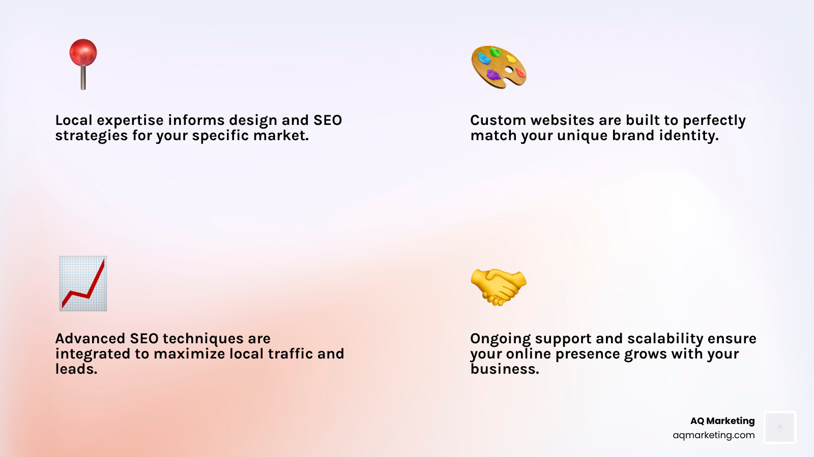 Infographic comparing the benefits of working with a local, professional web design company like AQ Marketing versus generic, non-local solutions - HVAC contractor website design infographic 4_facts_emoji_light-gradient Infographic comparing the benefits of working with a local, professional web design company like AQ Marketing versus generic, non-local solutions - HVAC contractor website design infographic 4_facts_emoji_light-gradient