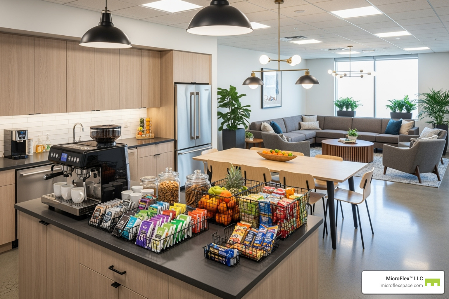 well stocked office kitchen and lounge area - move in ready offices well stocked office kitchen and lounge area - move in ready offices