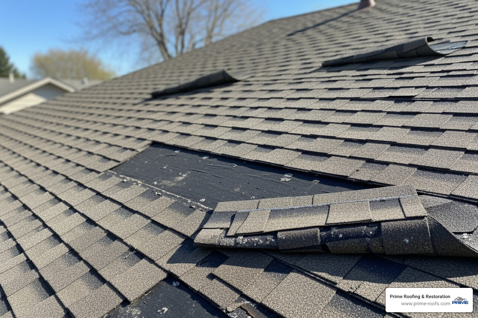 curling and missing asphalt shingles - Expert roof replacement