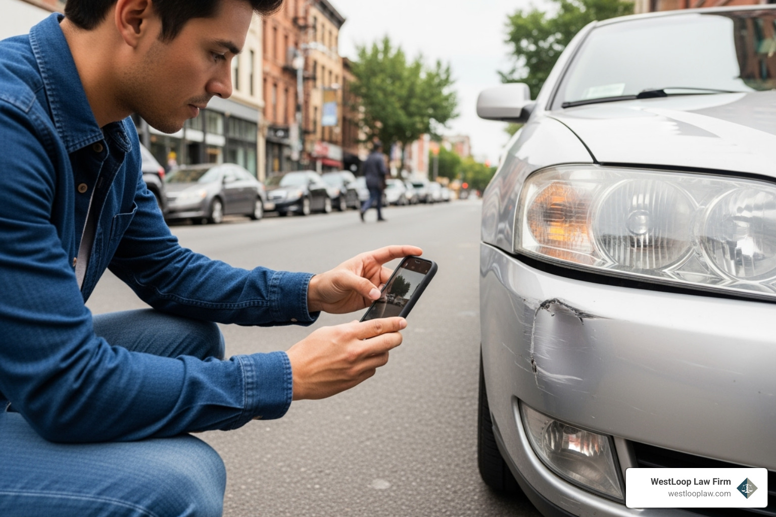 person taking photo of car damage - car accident lawyers near me