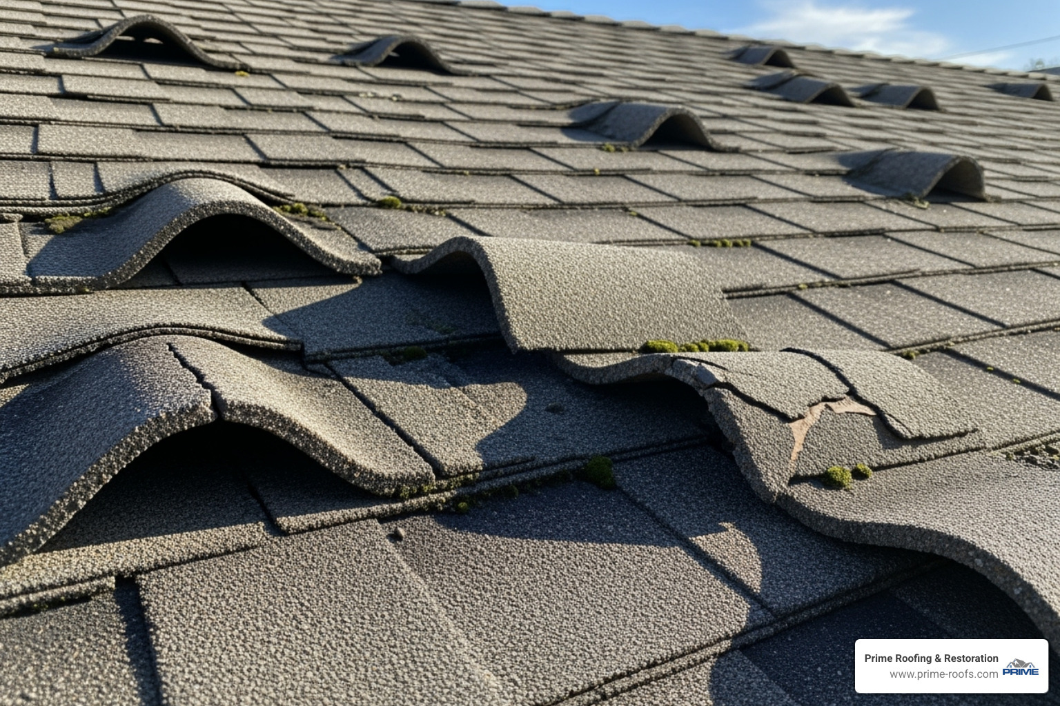 Curling and buckling asphalt shingles on a roof - Roof replacement Hoover Curling and buckling asphalt shingles on a roof - Roof replacement Hoover