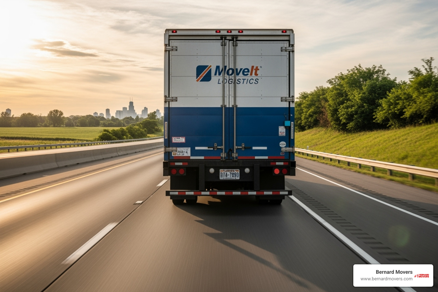 Bernard Movers truck on highway with Illinois license plate - small move long distance