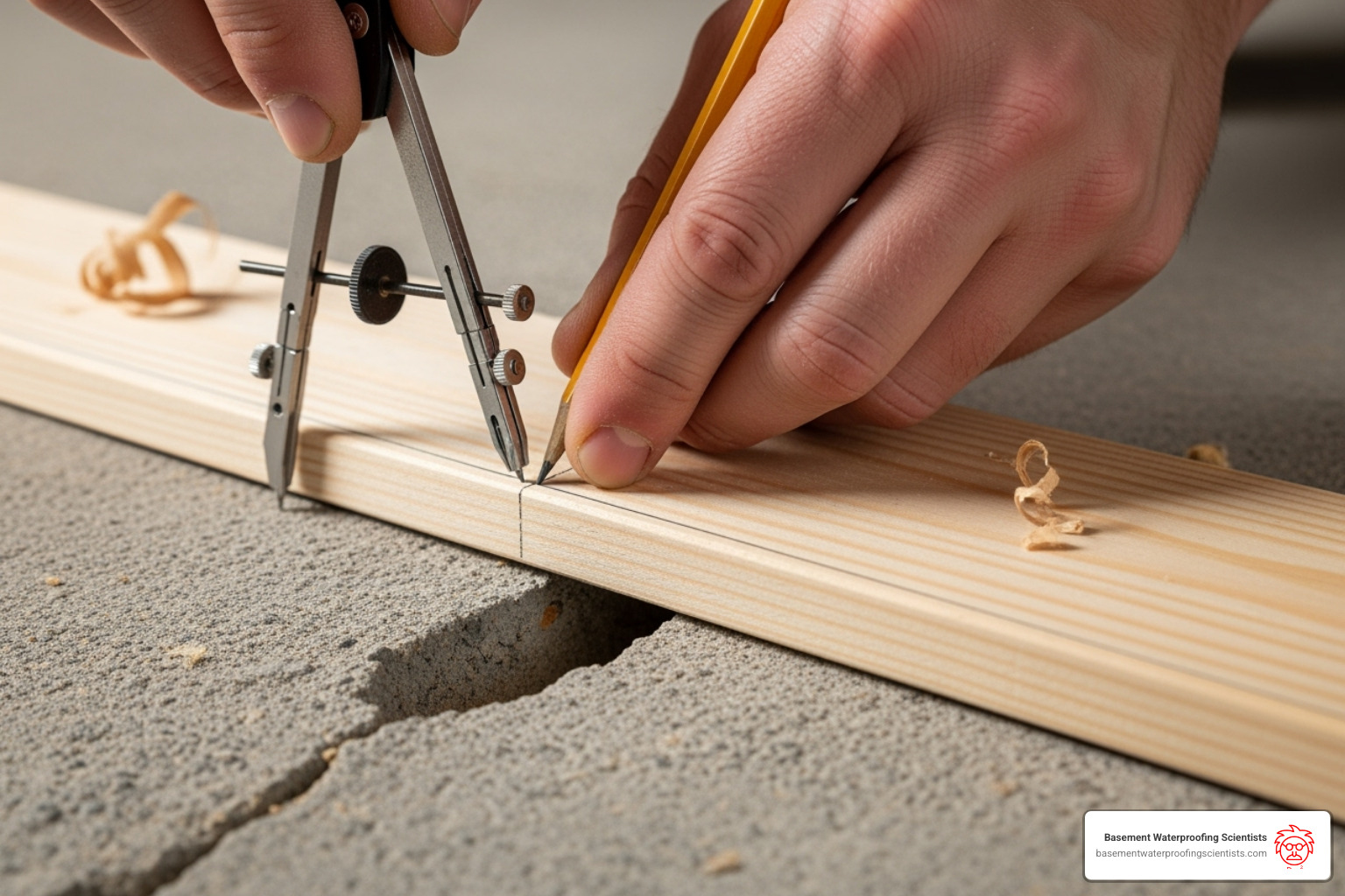 a baseboard being scribed to fit an uneven concrete floor - basement baseboard