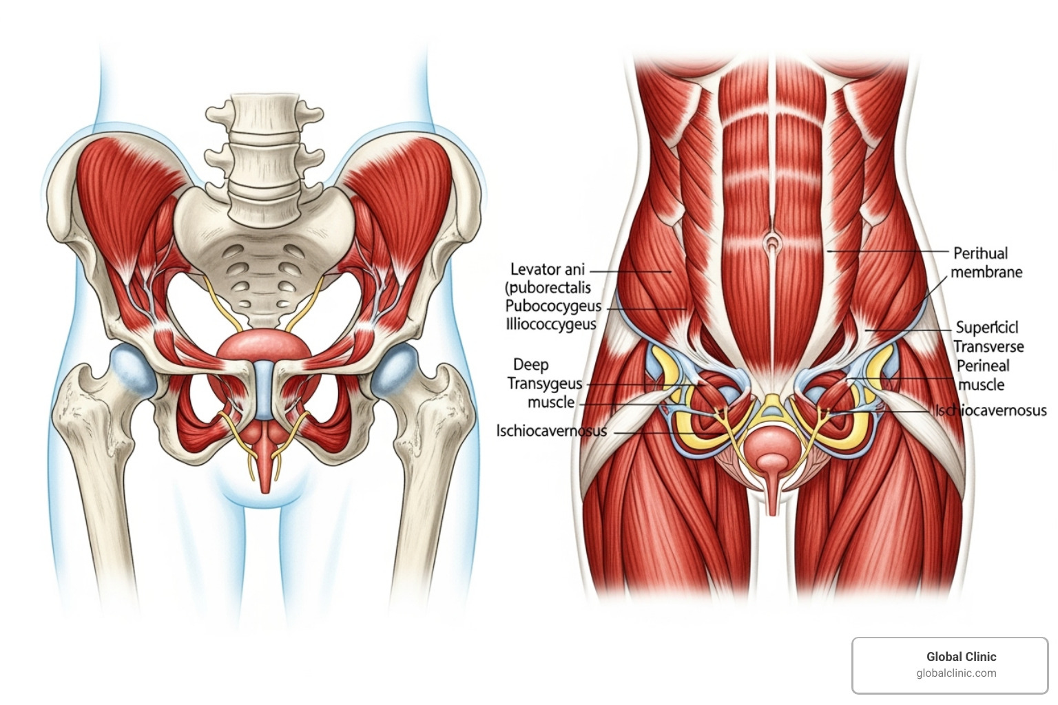 male and female pelvic floor muscles - pelvic floor pt