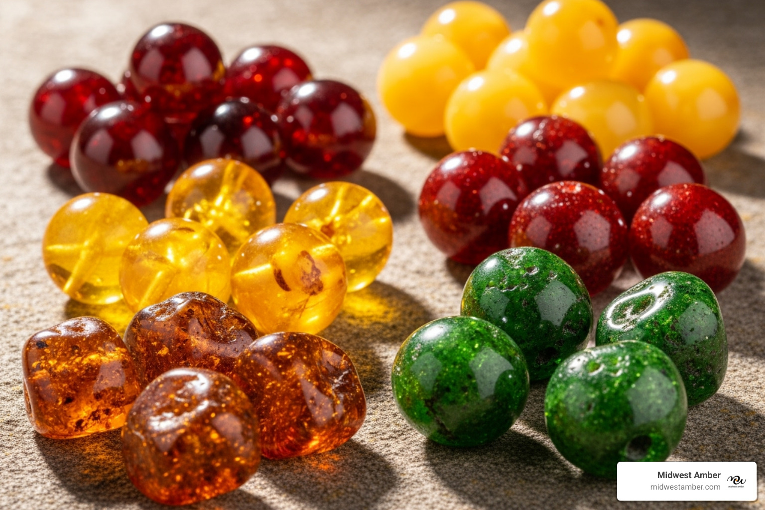 different colors of amber beads like honey, cherry, lemon, and green - bracelet amber