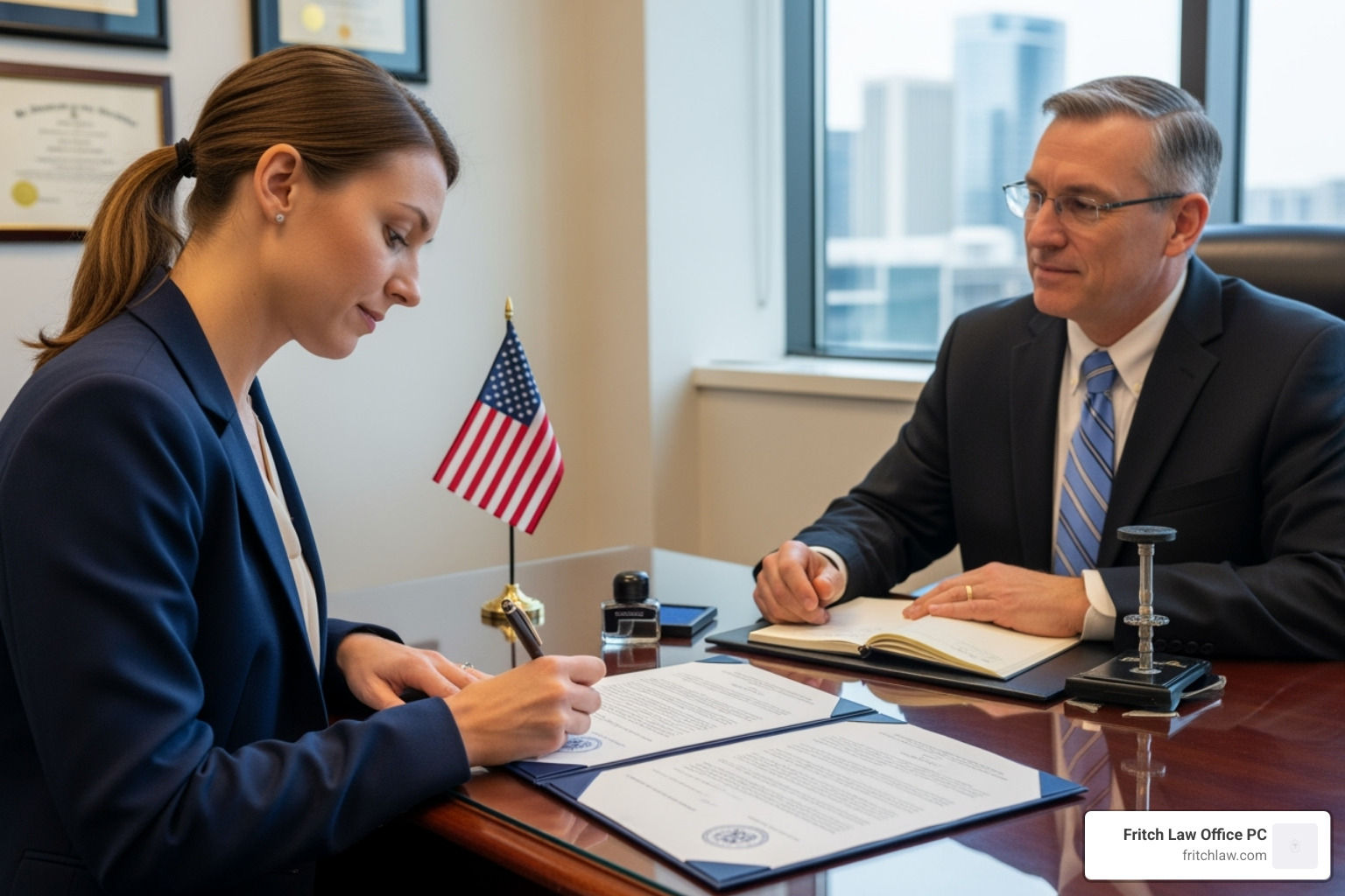 Person signing a legal document with a notary - living trust indiana