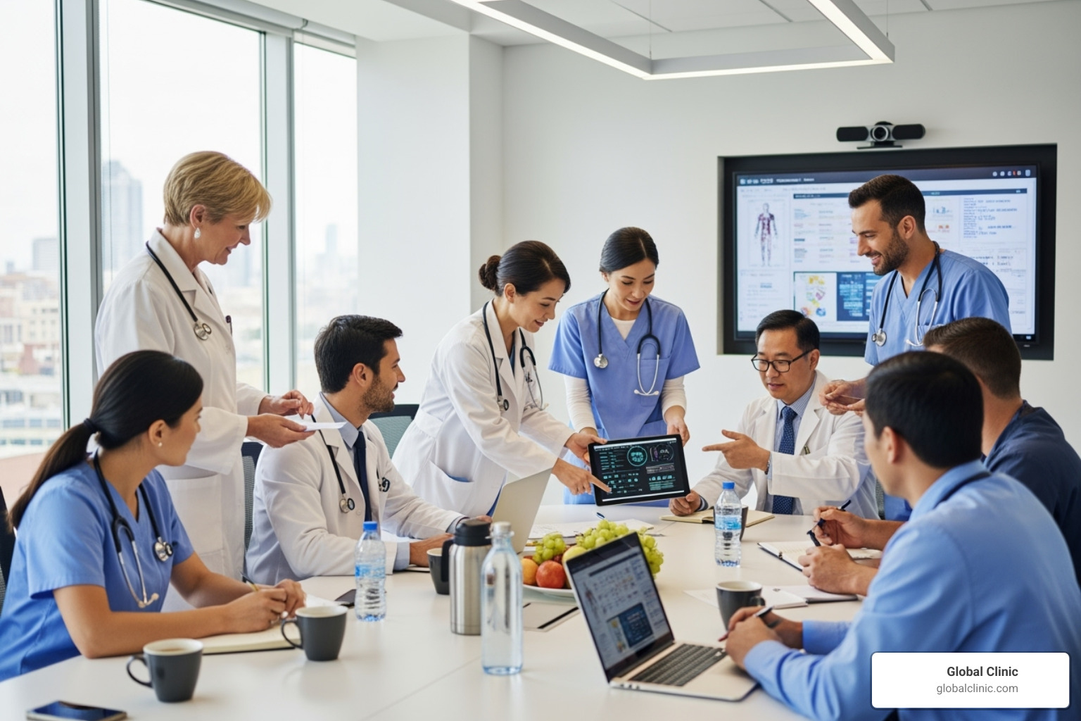 Image of a diverse team of healthcare professionals, including doctors, nurses, physical therapists, and psychologists, collaborating in a meeting - consultants in pain management