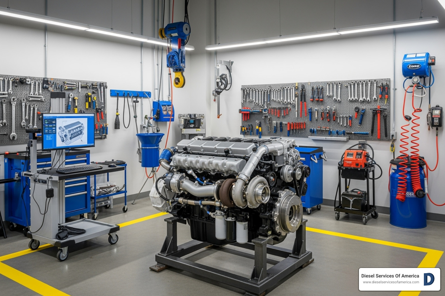 well-equipped service bay with diagnostic tools - cummins marine service