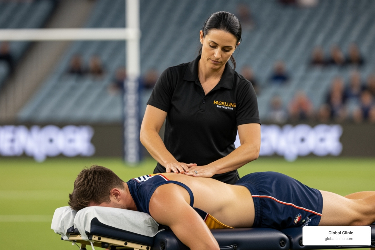 Chiropractor adjusting a patient during a sports event - chiropractice