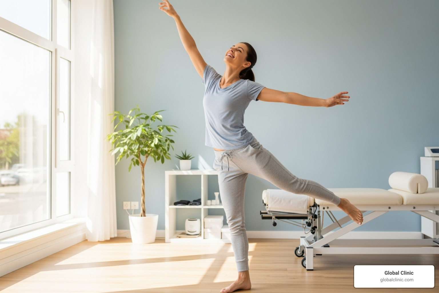 Patient smiling and moving freely after a chiropractic session - chiropractice