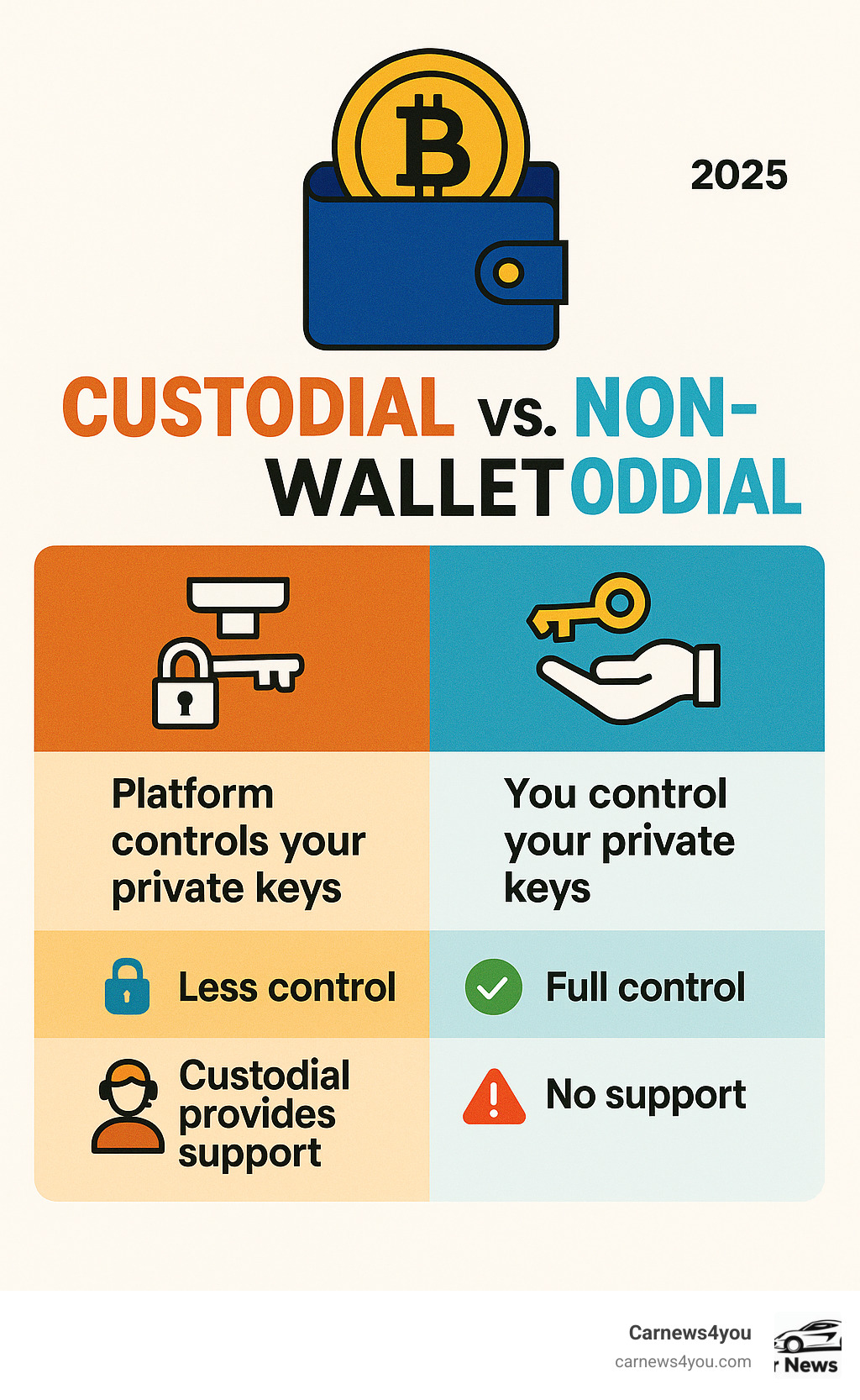 Infographic showing the key differences between custodial wallets where the platform controls your private keys versus non-custodial wallets where you maintain full control over your cryptocurrency assets - fintechzoom.com bitcoin wallet infographic Infographic showing the key differences between custodial wallets where the platform controls your private keys versus non-custodial wallets where you maintain full control over your cryptocurrency assets - fintechzoom.com bitcoin wallet infographic