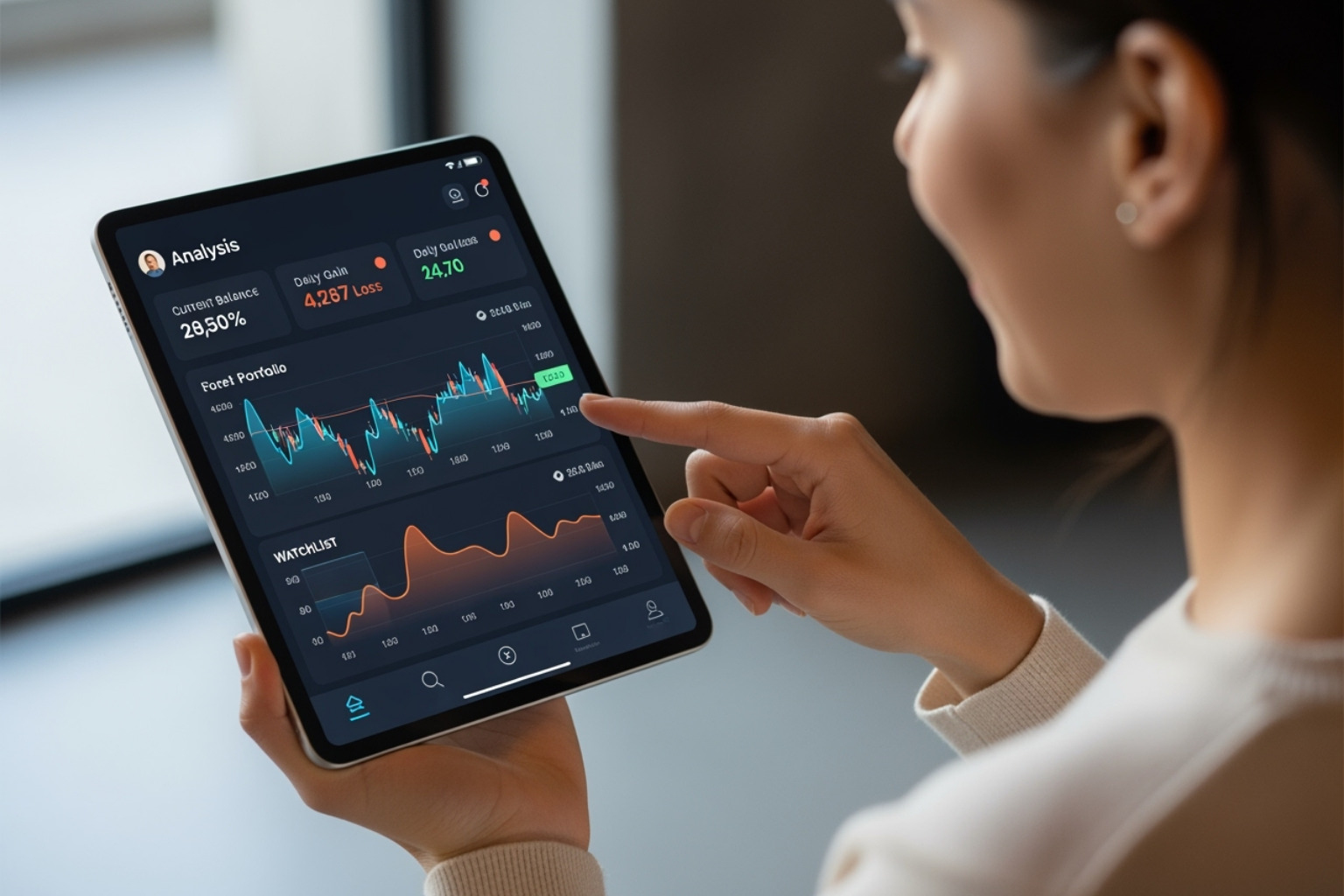 User interacting with the FintechZoom platform on a tablet, showcasing the clean interface and ease of use - fintechzoom.com sp500