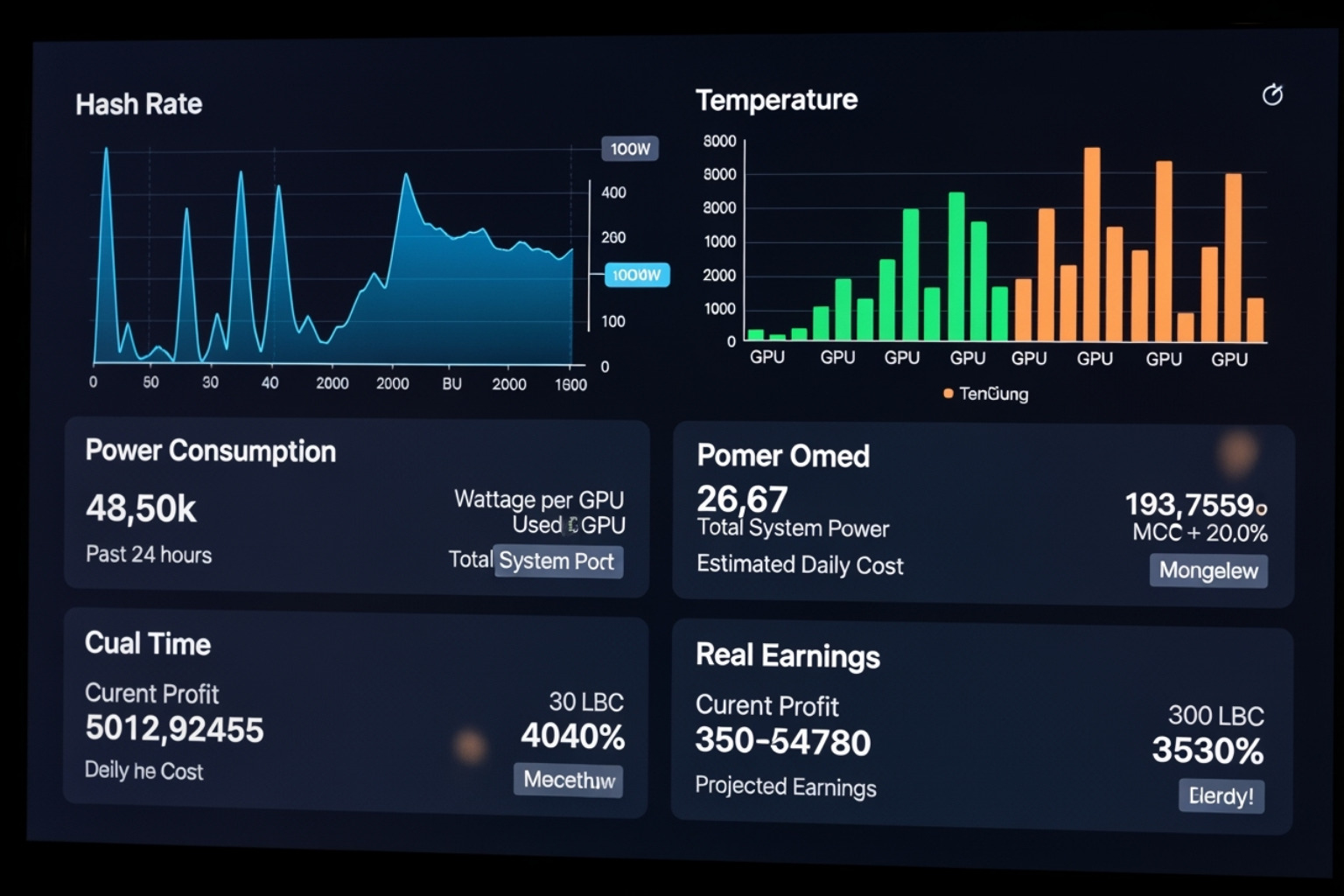 Computer screen showing mining software dashboard analytics - fintechzoom.com bitcoin mining