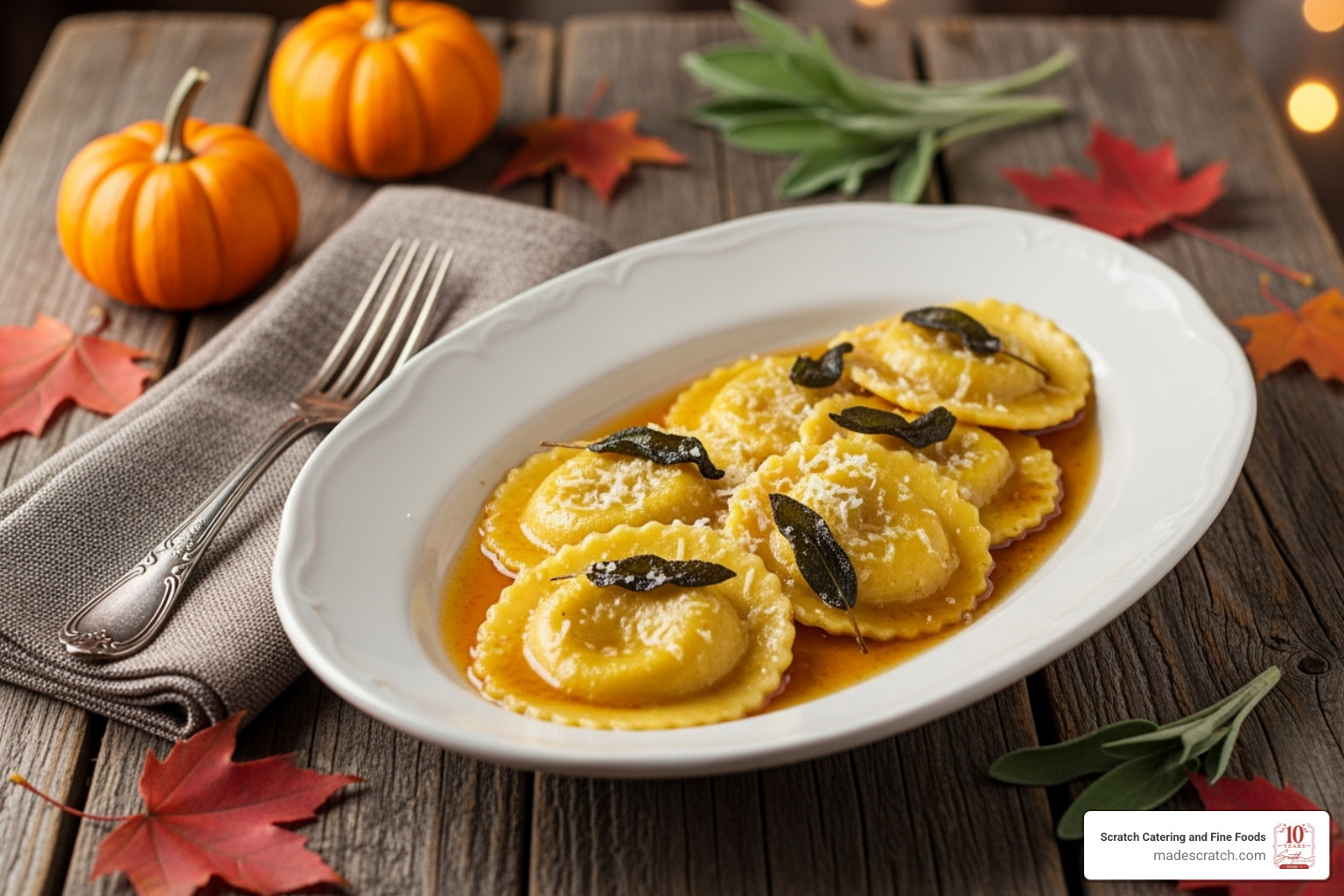 beautifully plated fall dish, like a pumpkin ravioli or apple tart - Seasonal menu options beautifully plated fall dish, like a pumpkin ravioli or apple tart - Seasonal menu options
