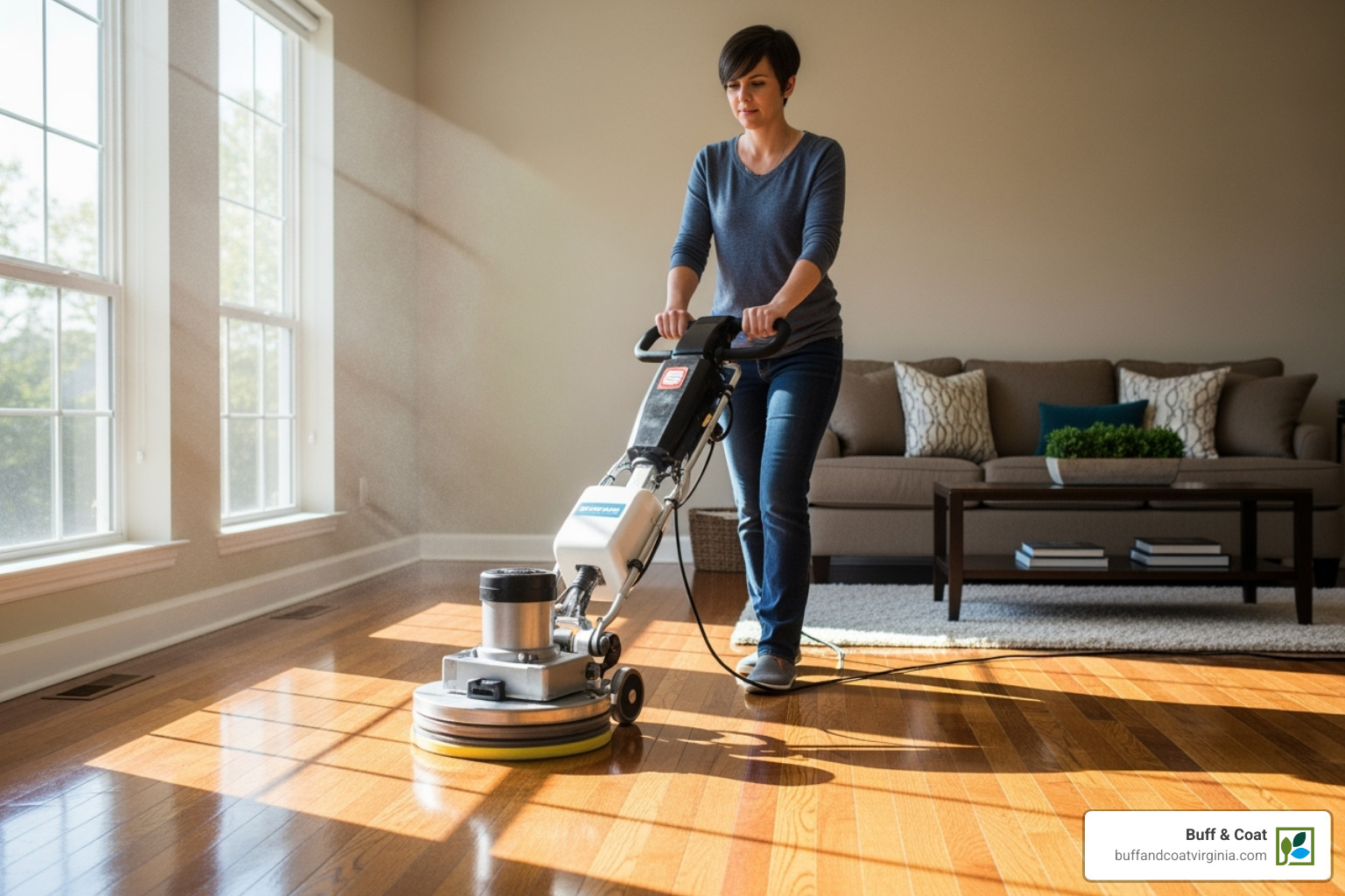 person safely operating a floor buffer in a residential setting - hardwood floor buffer person safely operating a floor buffer in a residential setting - hardwood floor buffer