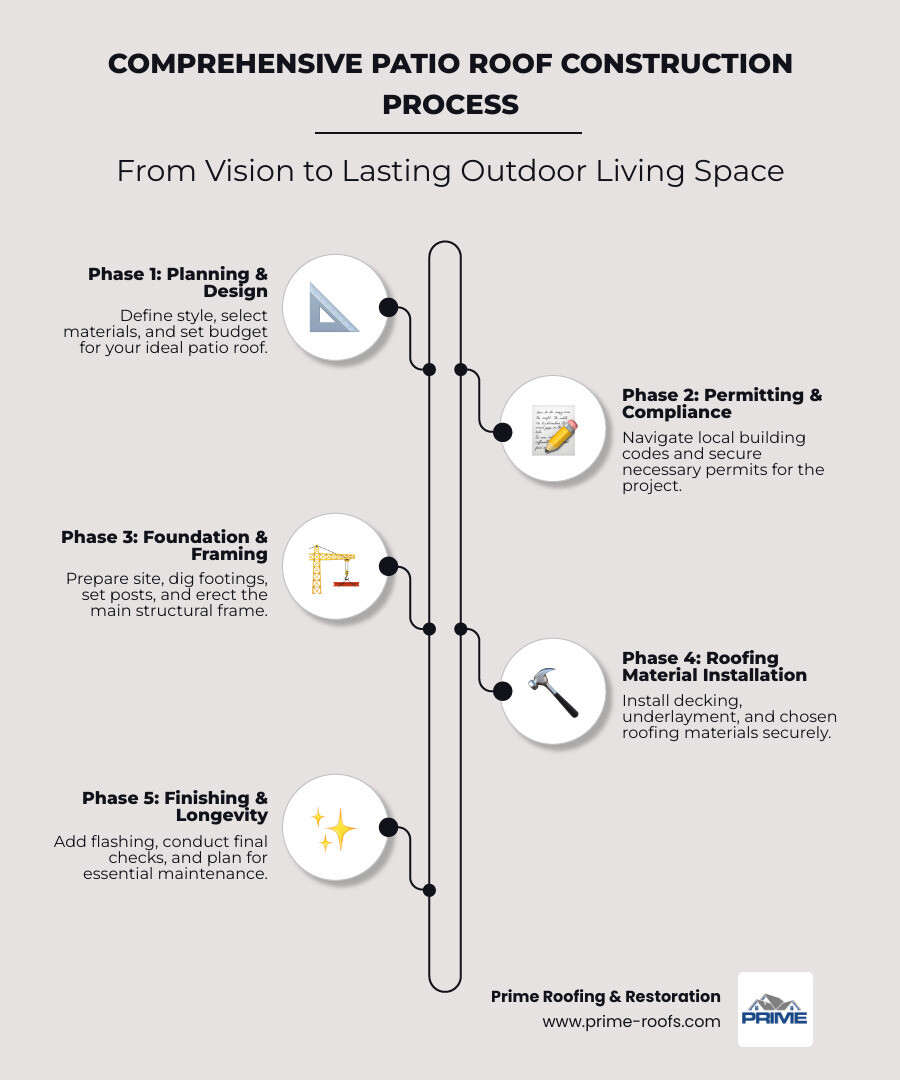 table comparing common patio roofing materials - patio roof construction infographic infographic-line-5-steps-neat_beige