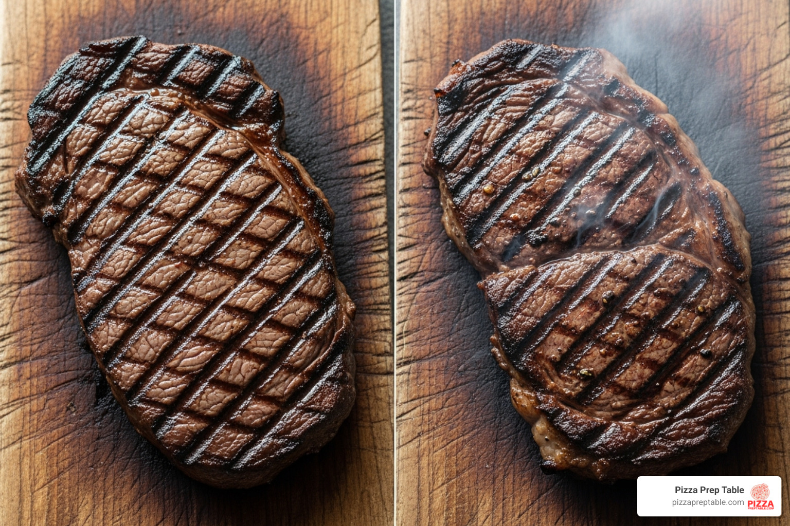 side-by-side comparison of a steak cooked on an infrared grill and one on a wood-fired grill - infrared charbroiler grill side-by-side comparison of a steak cooked on an infrared grill and one on a wood-fired grill - infrared charbroiler grill