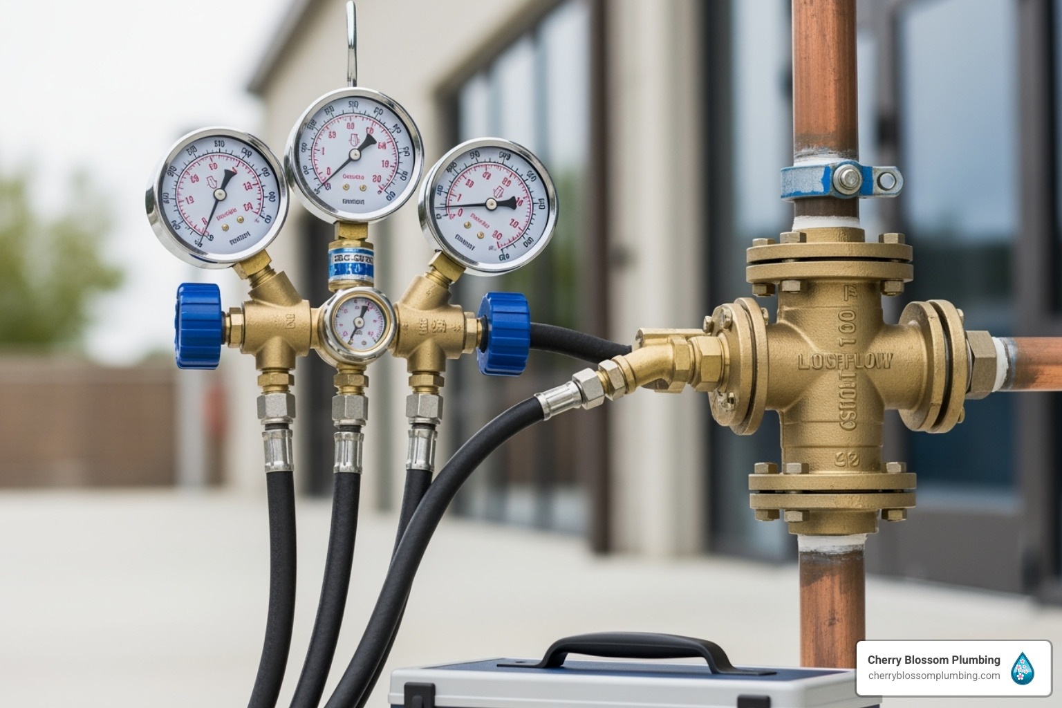 a backflow test kit with gauges connected to a device - backflow assembly testing