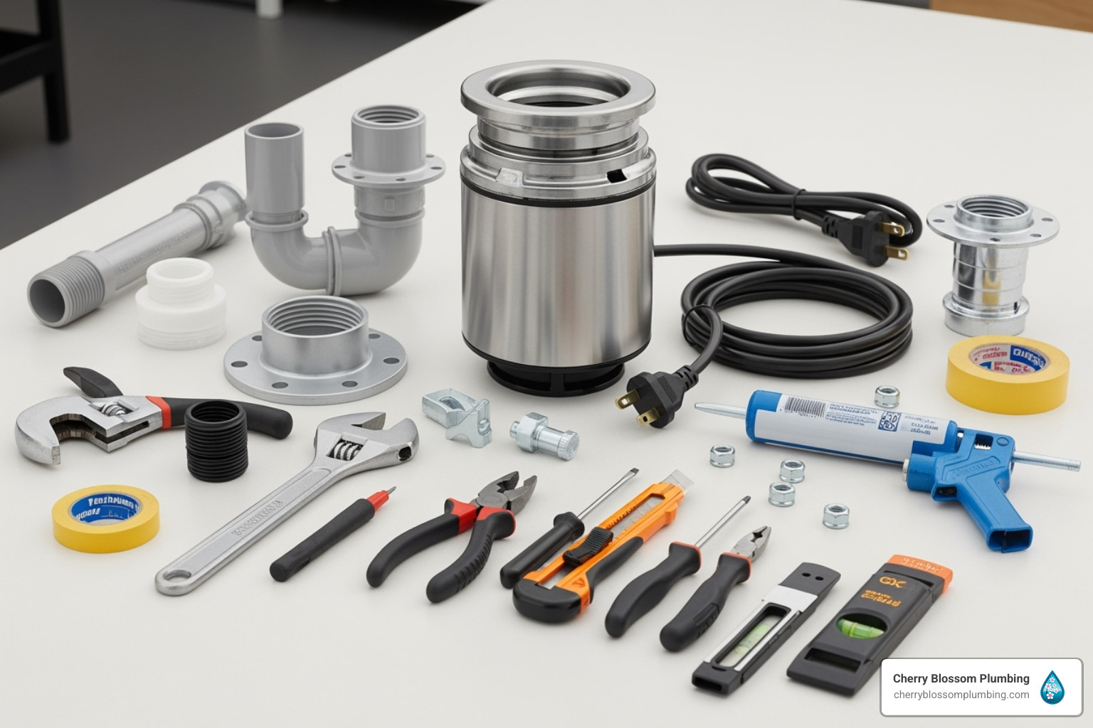 all necessary tools and materials laid out neatly - install a garbage disposal