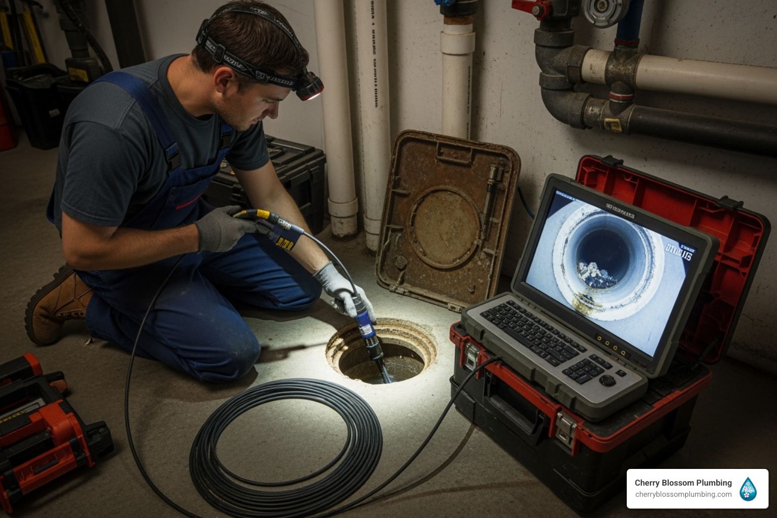 Image of a plumber using a sewer camera inspection tool - 24 hour plumber arlington