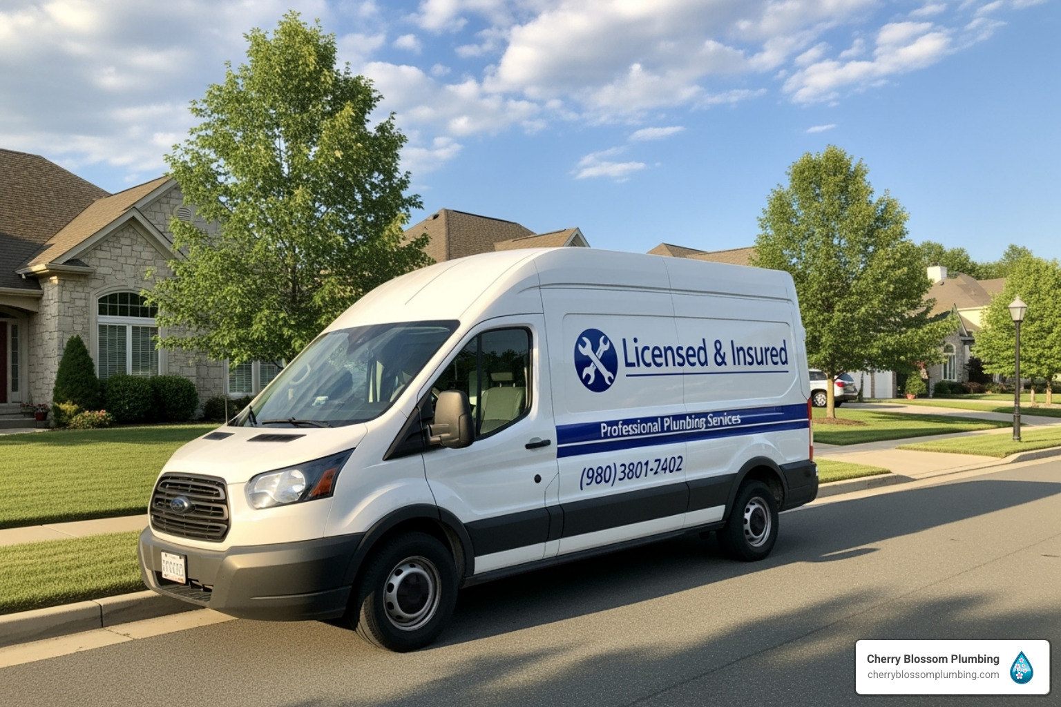 Image of a plumber's van with "Licensed & Insured" on the side - 24 hour plumber arlington