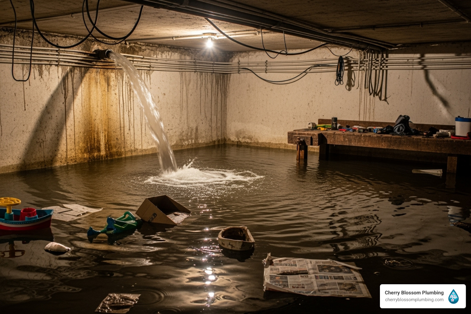 flooded basement from a burst pipe - arlington 24 hour plumber