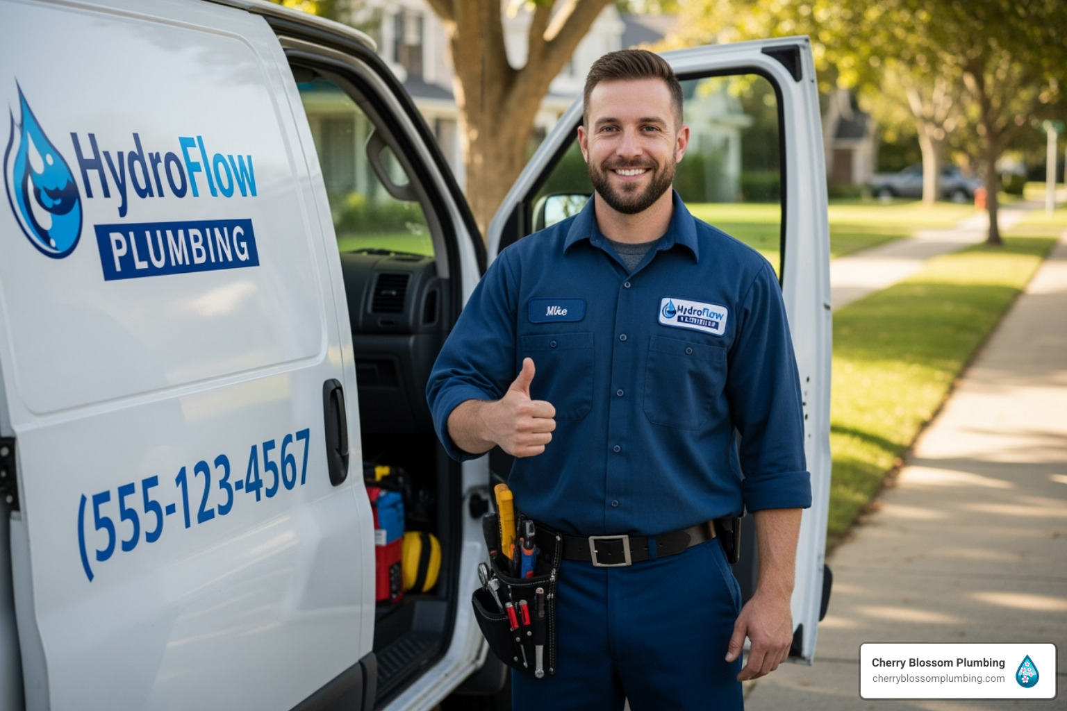 friendly, uniformed plumber with a service van - Clogged sink repair Arlington
