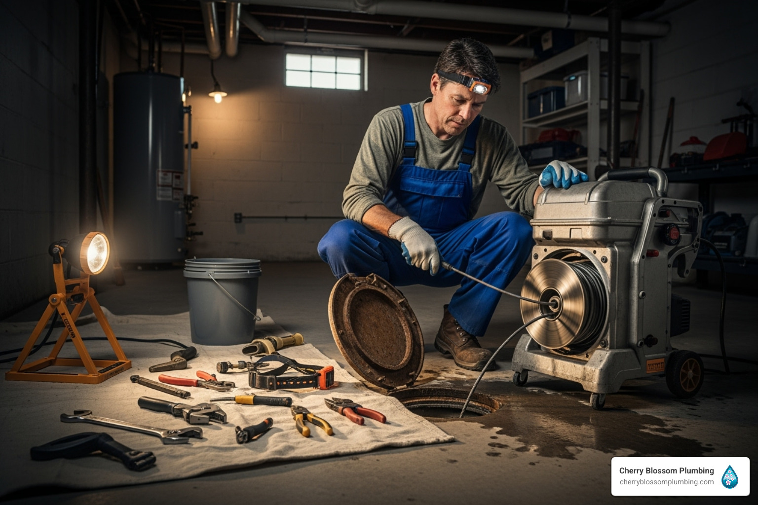 plumber performing professional drain cleaning on a home's sewer line - sewer line replacement arlington