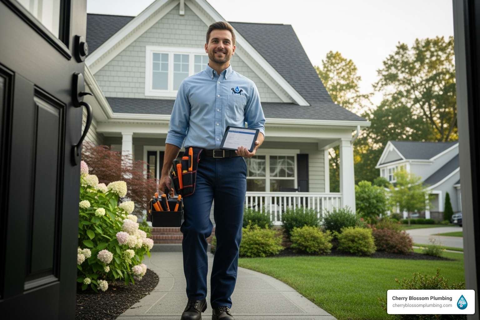 friendly, professional plumber arriving at a home - emergency plumber arlington VA