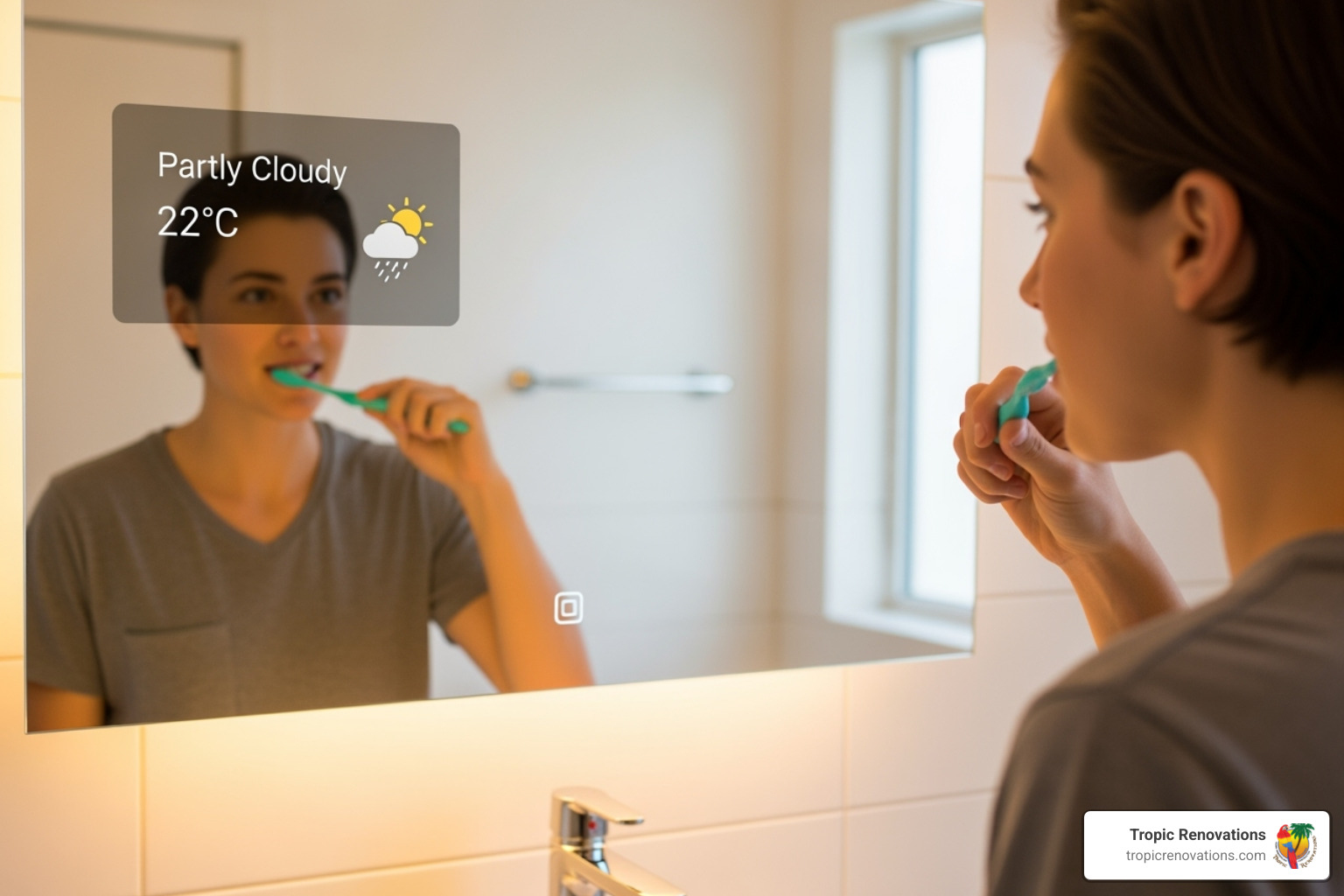 smart mirror displaying weather - Smart bathroom features?