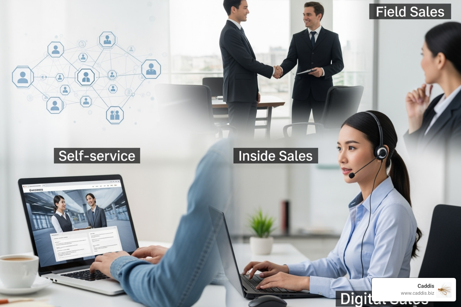 illustrating different sales channels (direct, indirect, digital, field sales) - go to market strategy consulting