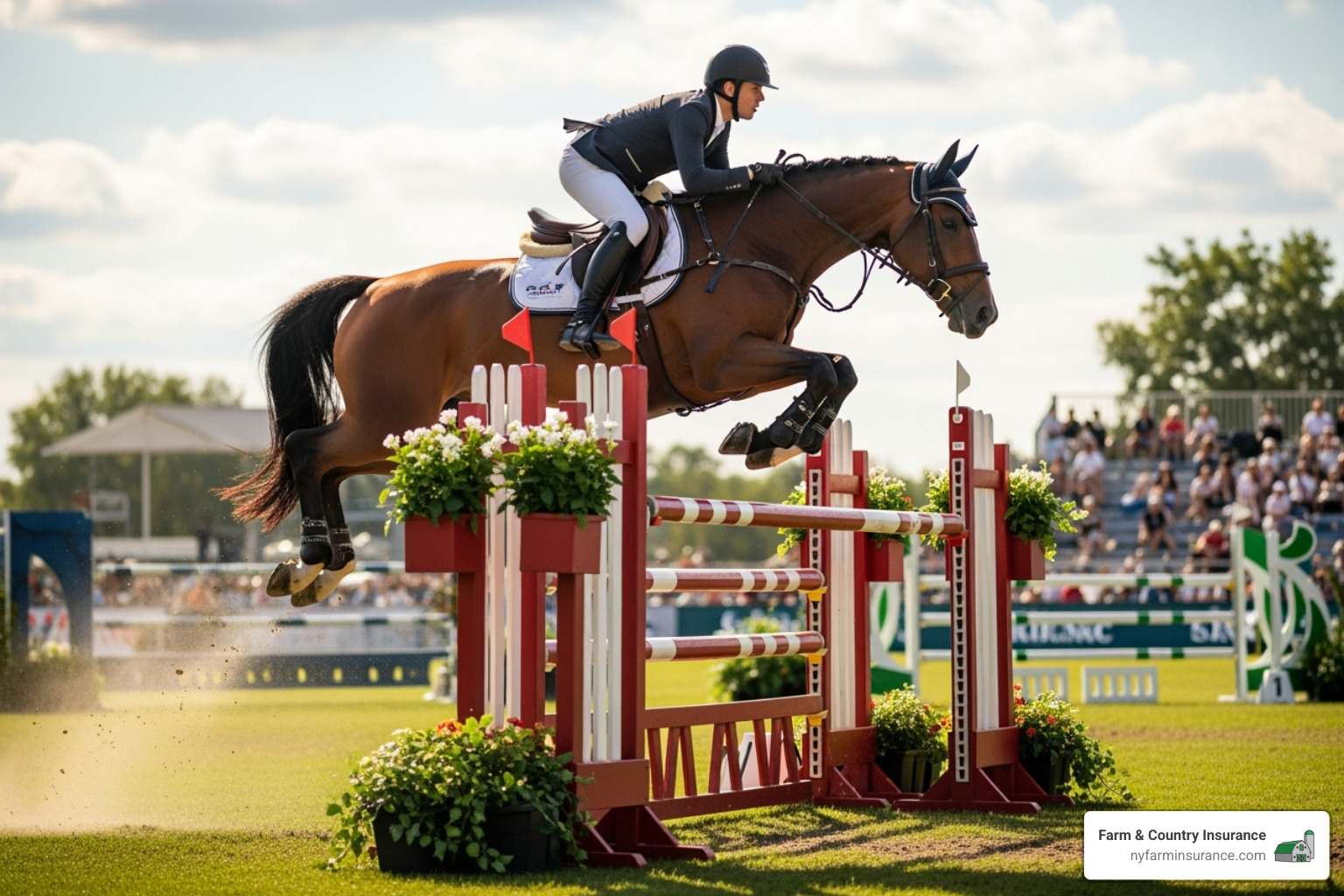 a show jumping horse in action - equine insurance