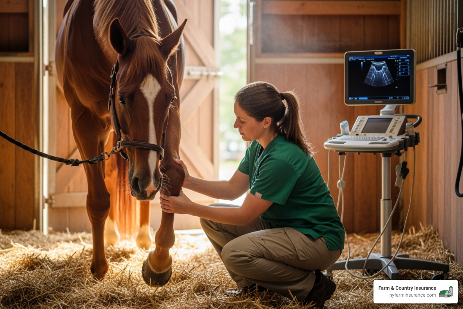 a veterinarian examining a horse's leg - equine insurance