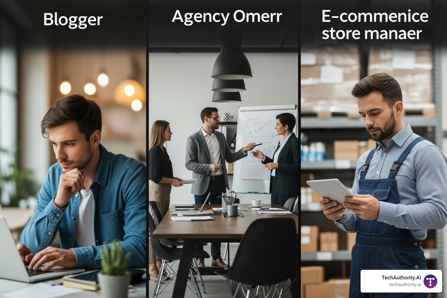 Different user personas: a blogger, an agency owner, and an e-commerce store manager - managed WordPress hosting guide