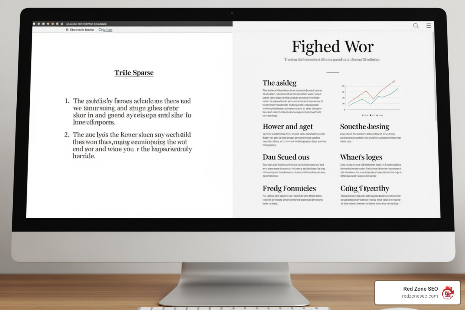 A split image comparing a short, unhelpful article with minimal text on one side, and a long, in-depth guide with rich content, images, and clear headings on the other, symbolizing content quality. - common on-page seo mistakes to avoid