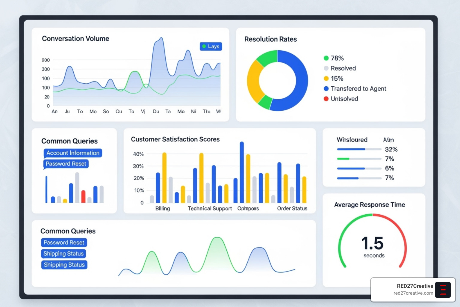 Dashboard showing chatbot analytics like conversation volume and satisfaction rates - Chatbot integration for websites Dashboard showing chatbot analytics like conversation volume and satisfaction rates - Chatbot integration for websites