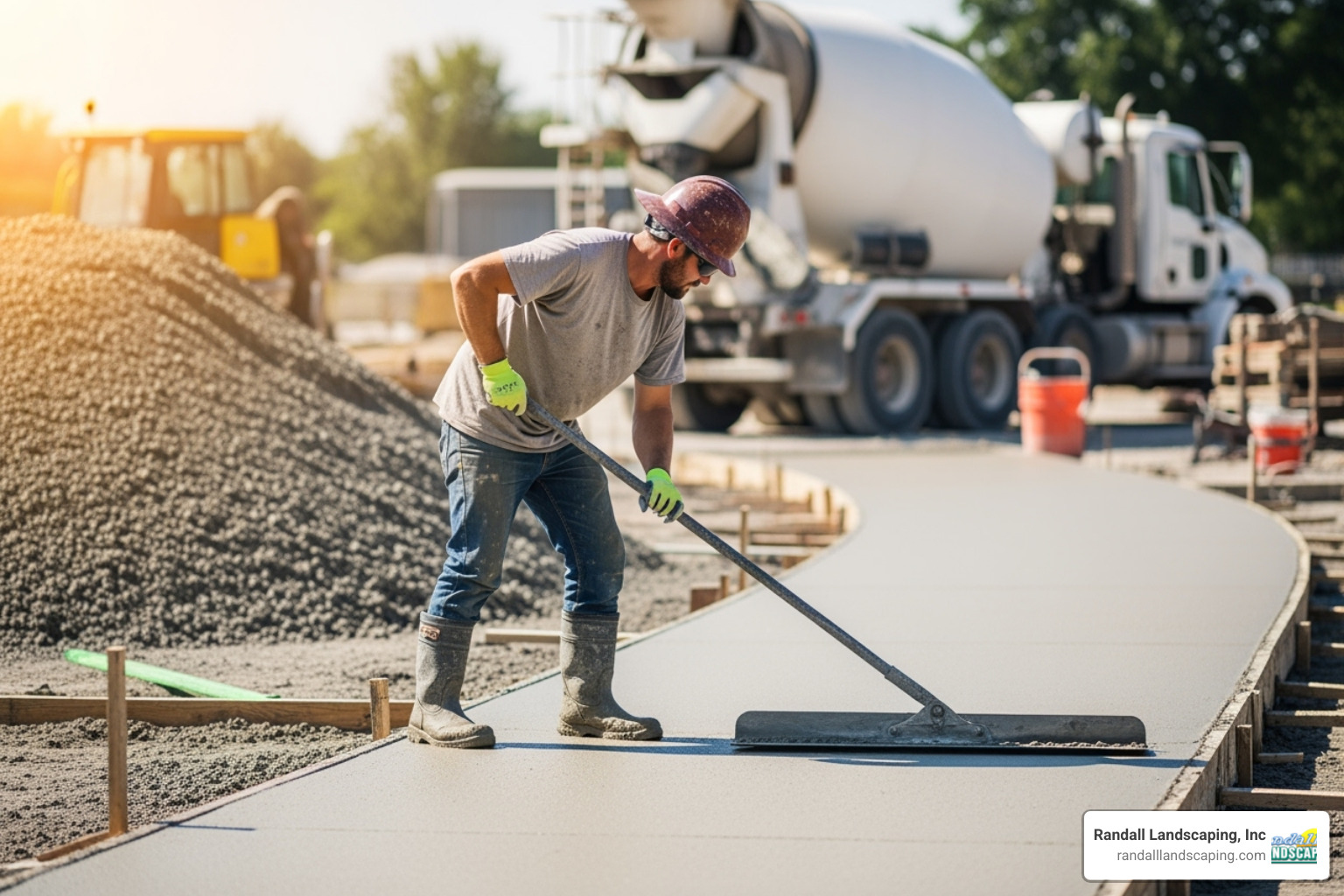 concrete sidewalk being poured and smoothed by a professional - concrete sidewalk contractors