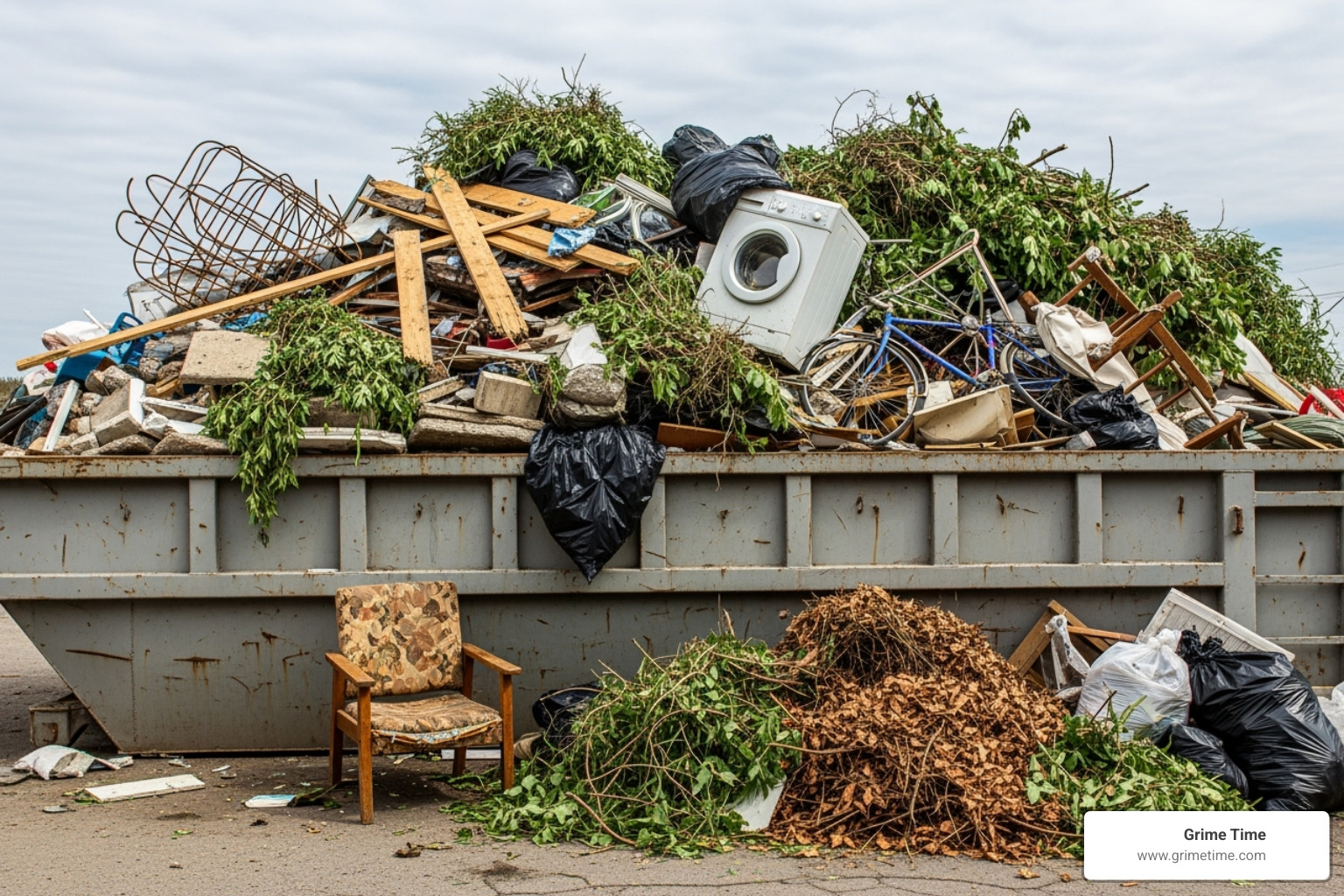 different types of debris (construction, yard waste, household junk) - dumpster fees