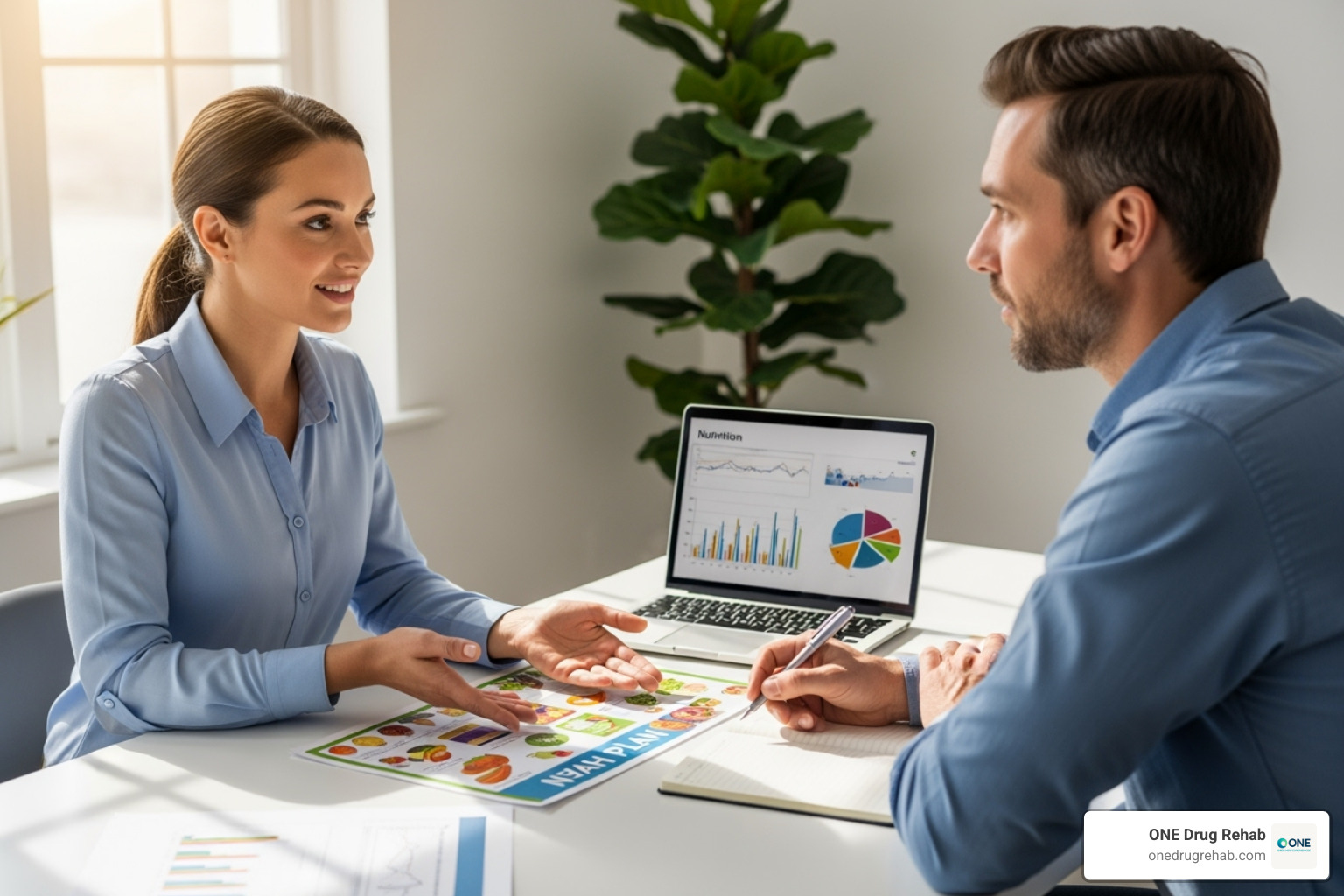 A nutritionist discussing a meal plan with a client - holistic bipolar treatment centers