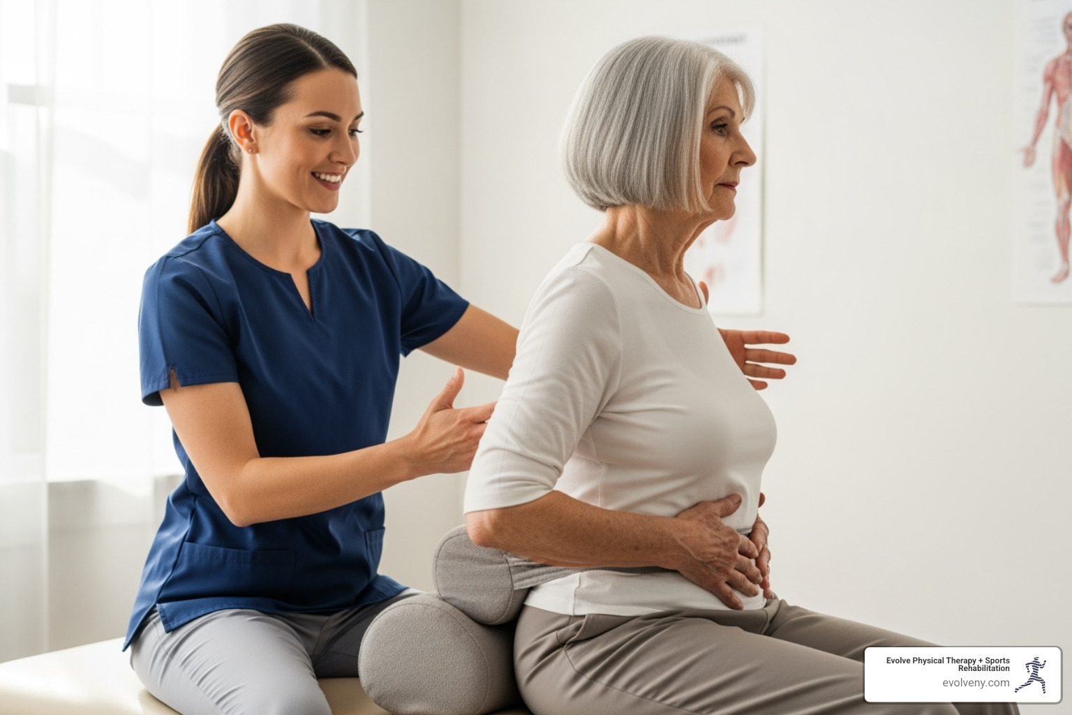 physical therapist demonstrating lumbar support techniques - elderly posture correction physical therapist demonstrating lumbar support techniques - elderly posture correction