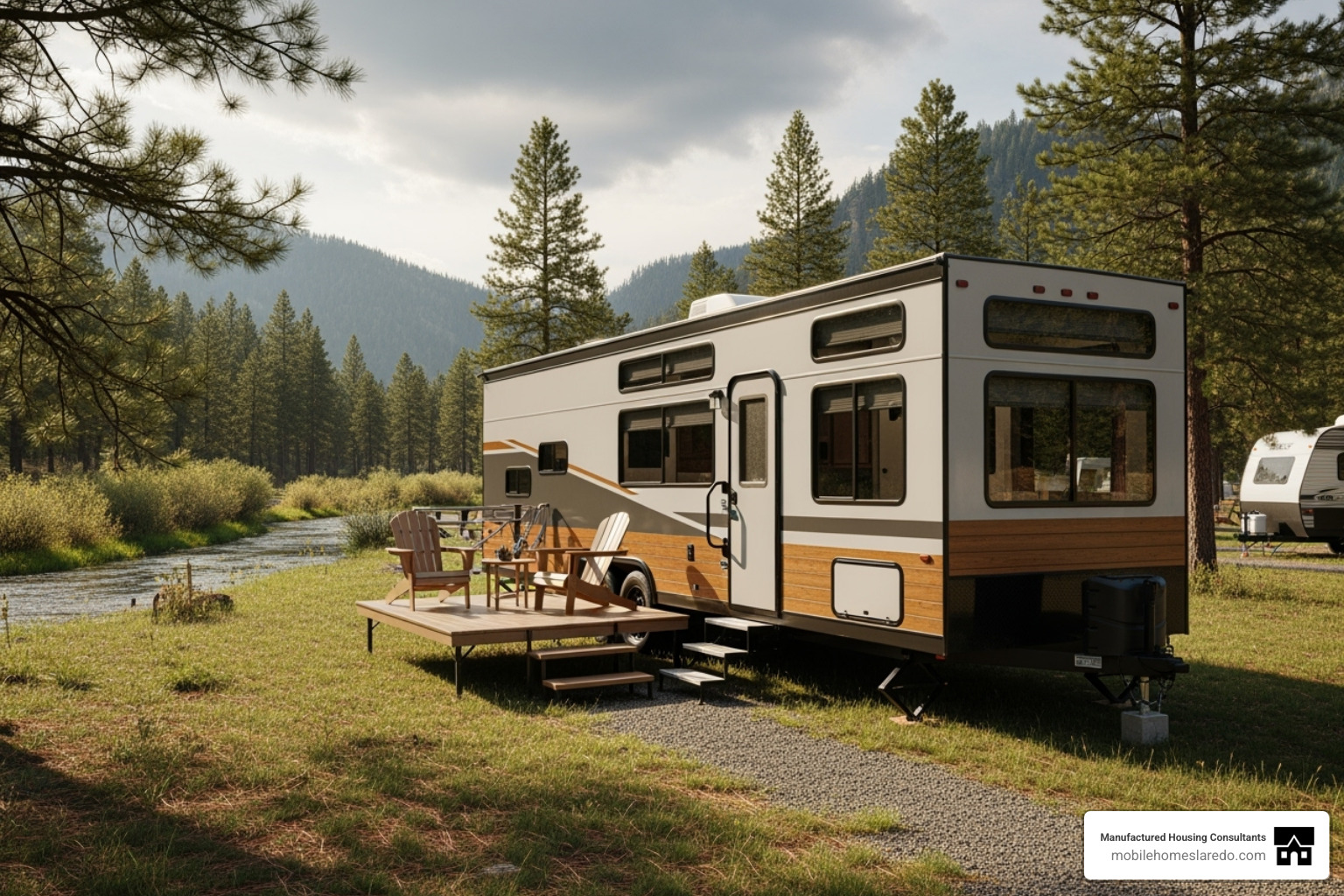 modern park model trailer in a scenic campground setting - park model trailer brands modern park model trailer in a scenic campground setting - park model trailer brands