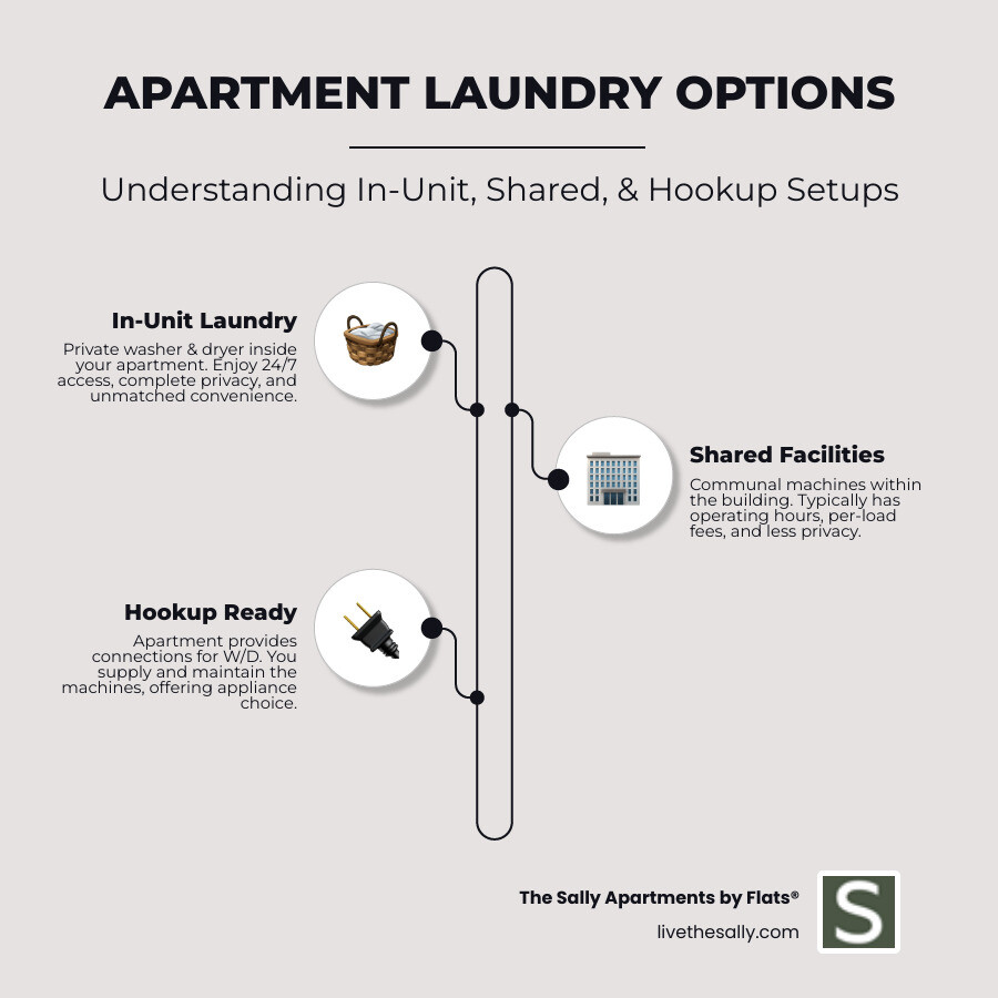 TABLE comparing In-Unit Laundry vs. Shared Laundry on factors like Convenience, Privacy, Space, and Maintenance - apartments in-unit laundry infographic infographic-line-3-steps-neat_beige