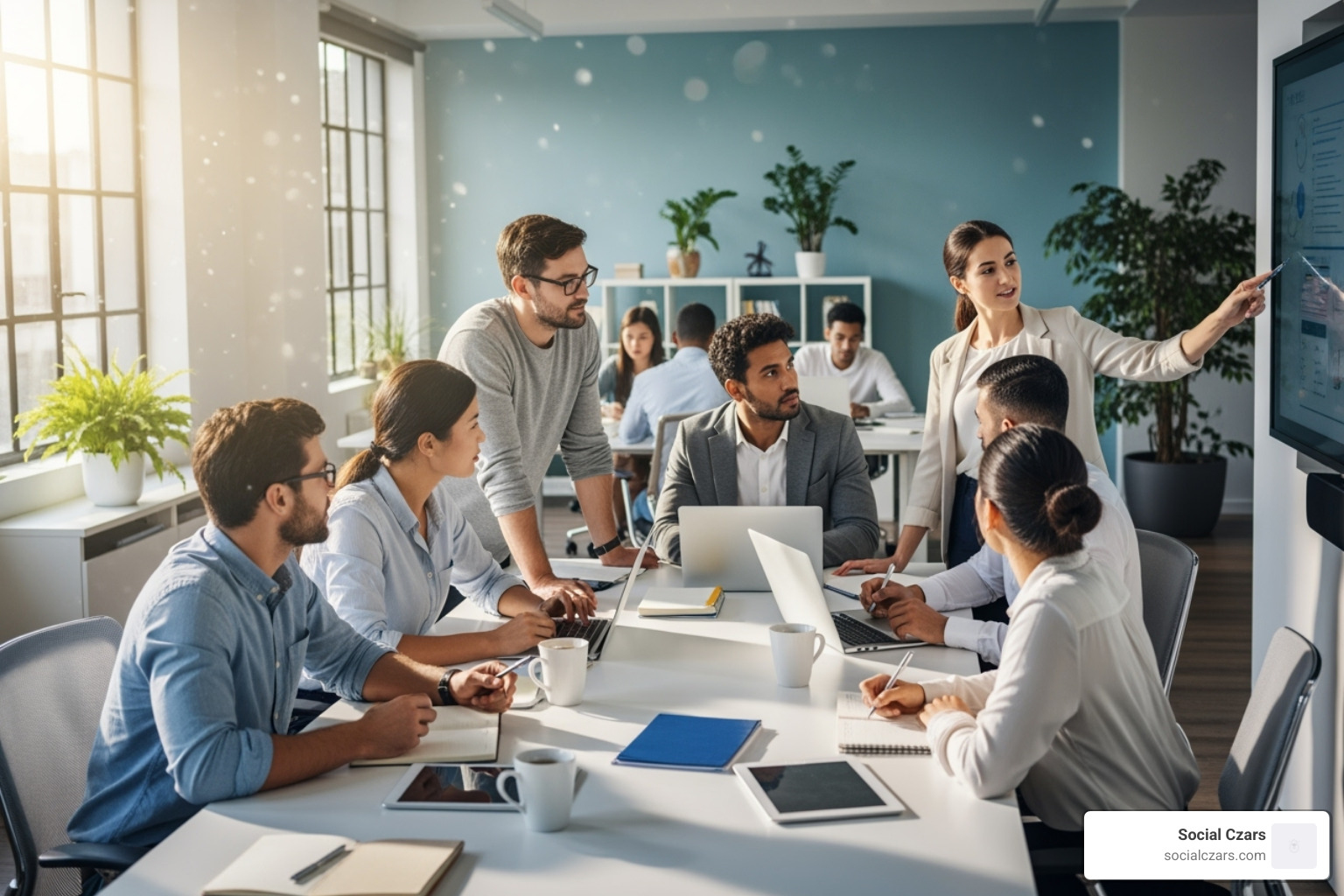 A diverse and engaged team in a modern office - CEO reputation management