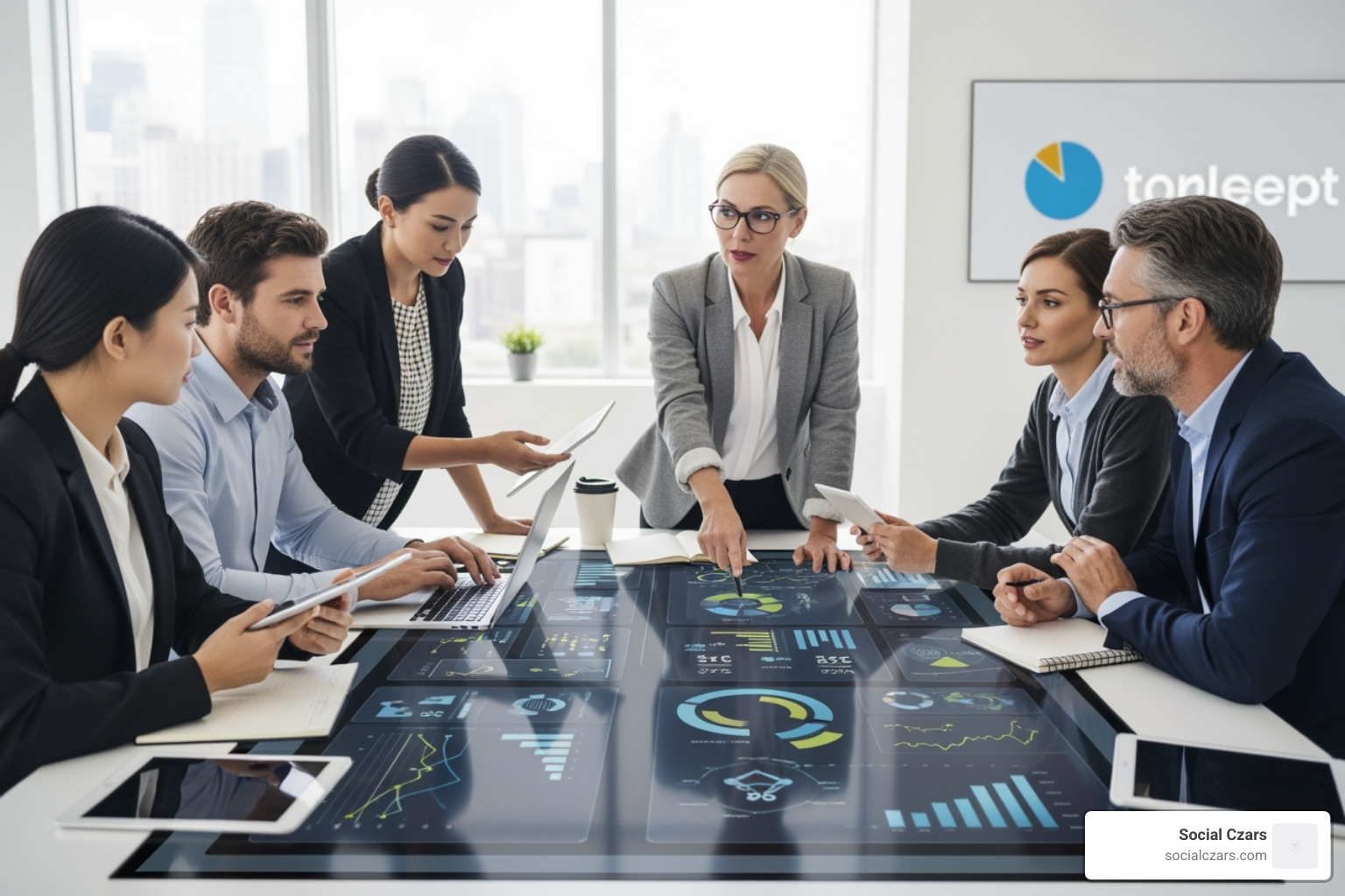 A CEO working with their team on a digital strategy - CEO reputation management