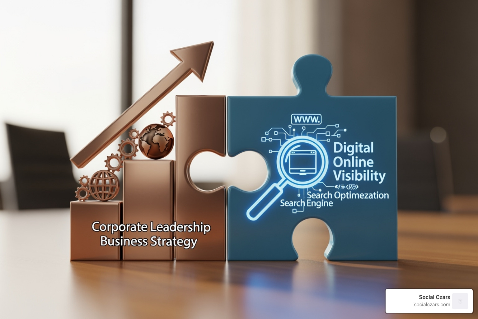 Two puzzle pieces labeled "CEO" and "SEO" fitting together - ceo and seo Two puzzle pieces labeled "CEO" and "SEO" fitting together - ceo and seo