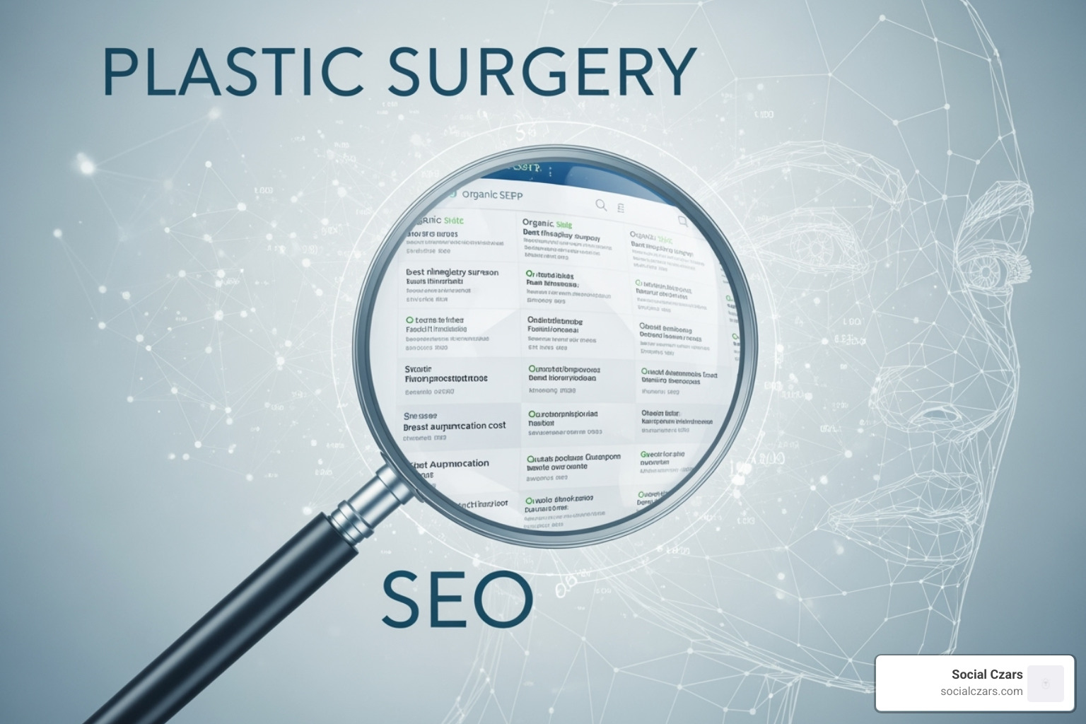 A search results page showing a plastic surgeon's website in the top organic position, with a clear title and meta description, indicating high visibility and relevance for a specific procedure search - plastic surgery seo