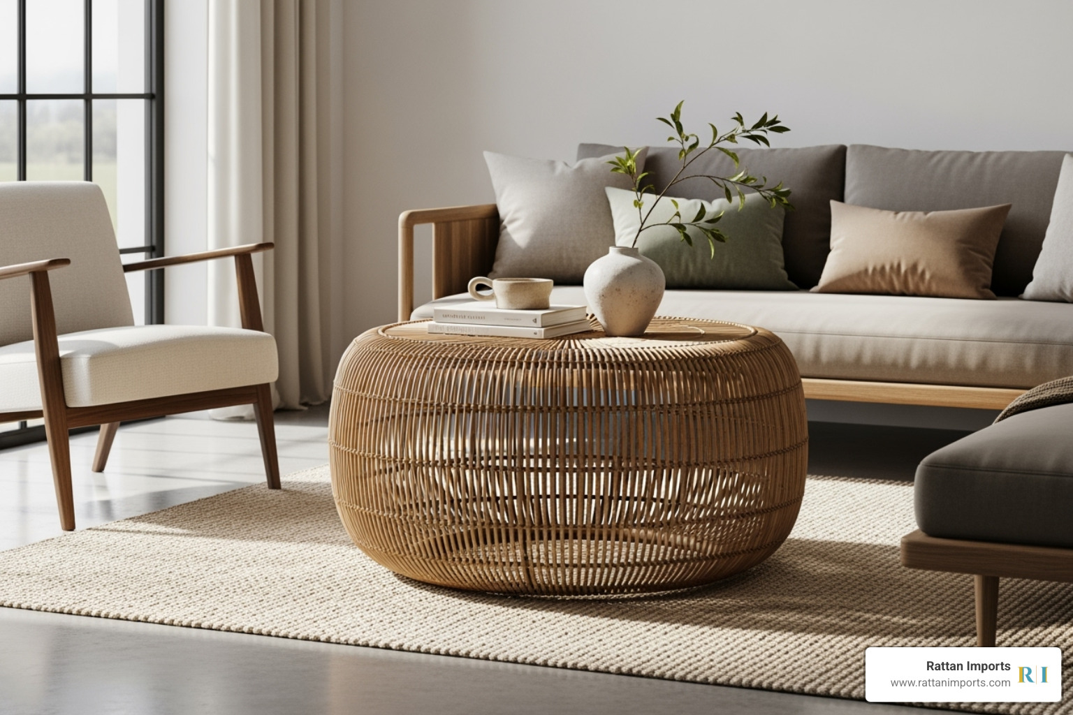 solid rattan drum coffee table - Circular rattan coffee table